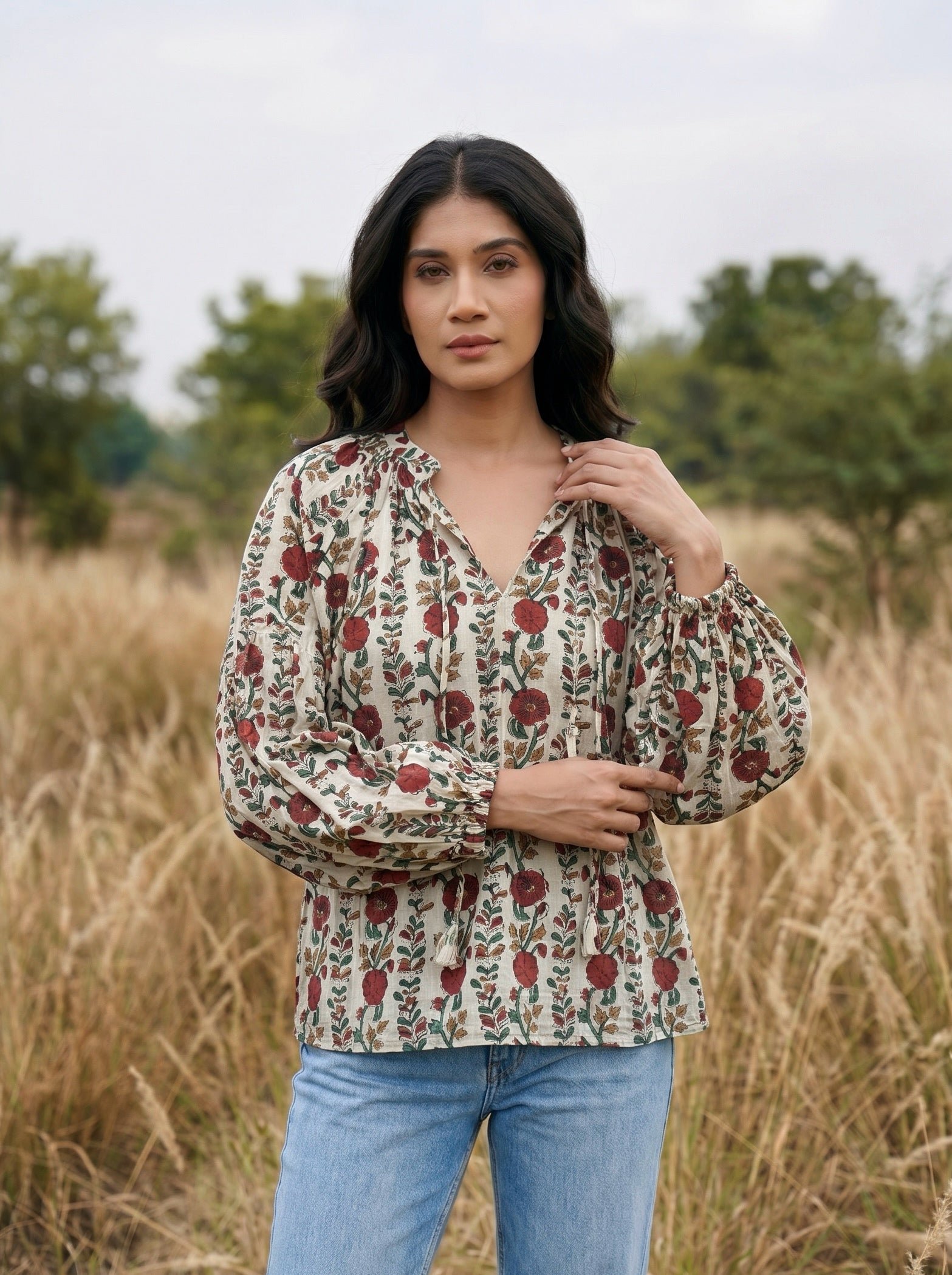 Scarlet Bloom Block Print Blouse