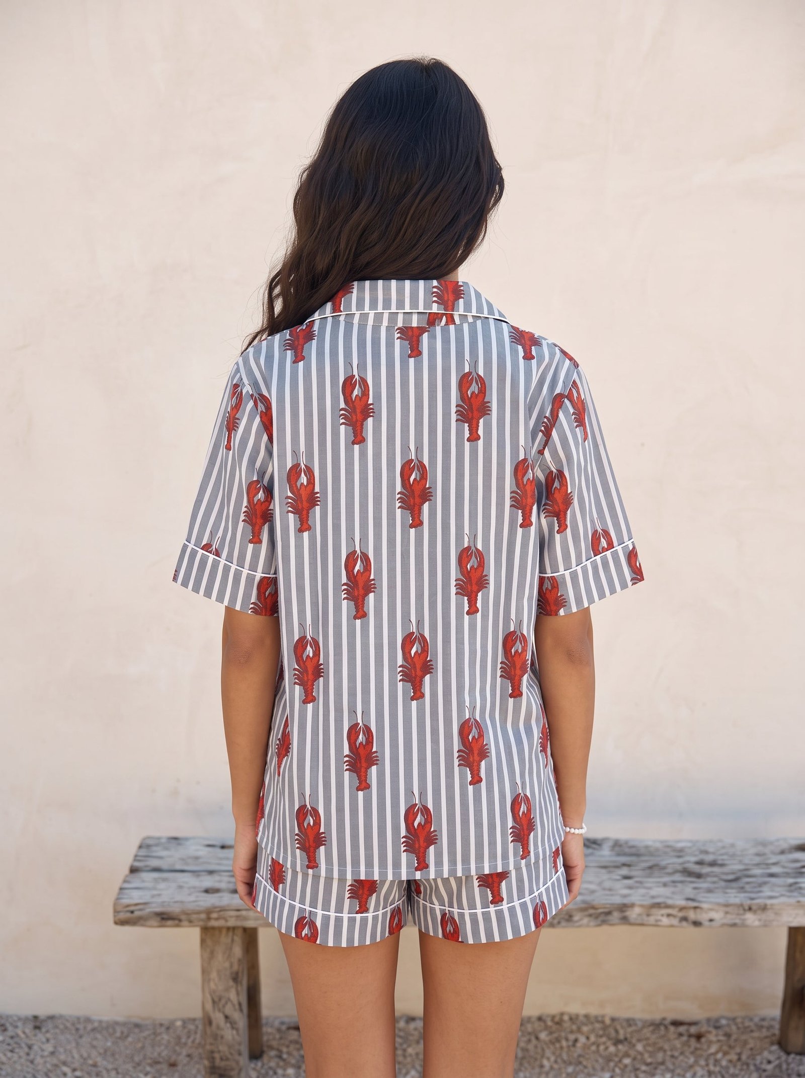Grey Lobster Stripe Pajama Set