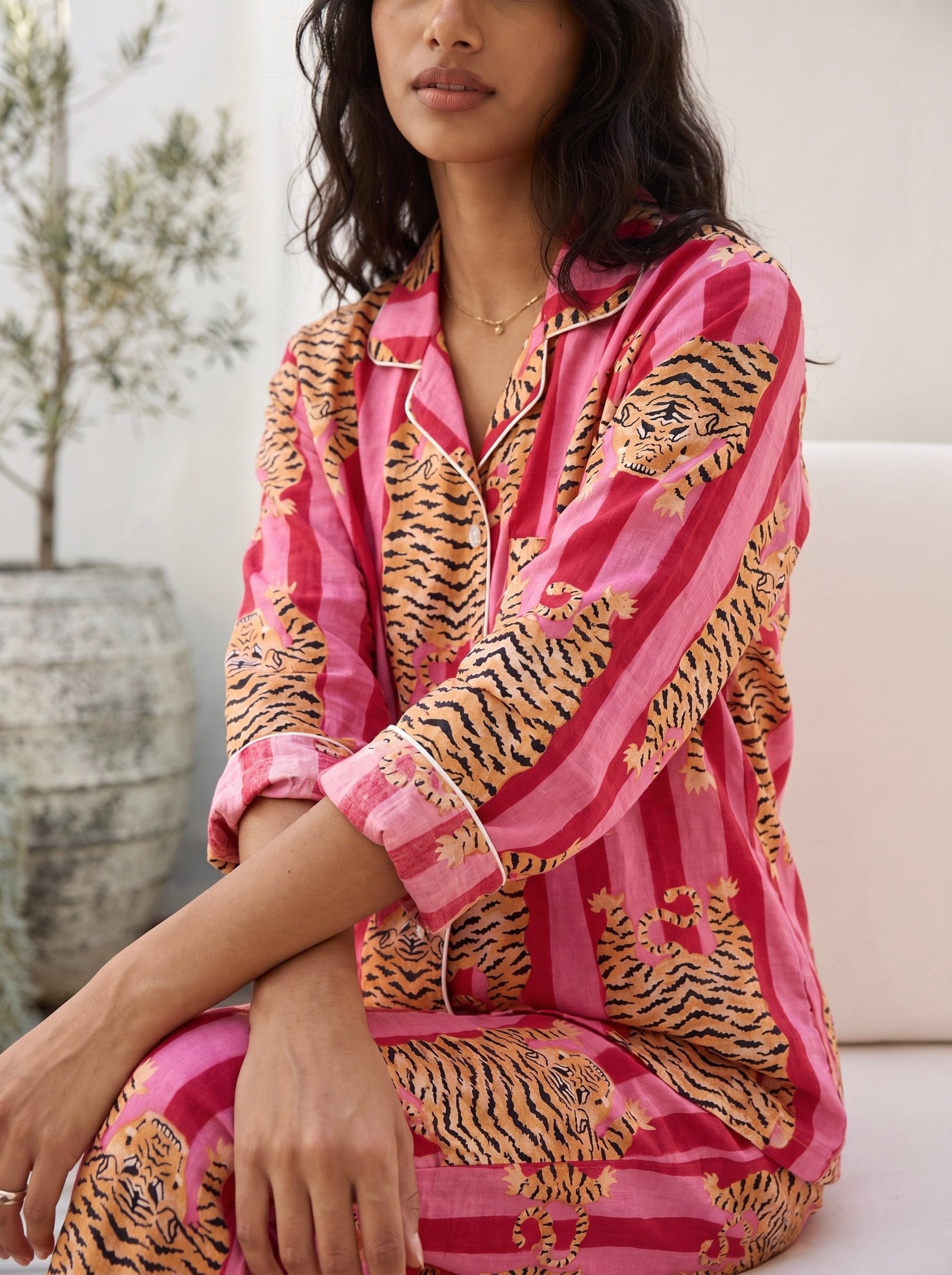 Wild Rose Tiger Cotton Pajama Set
