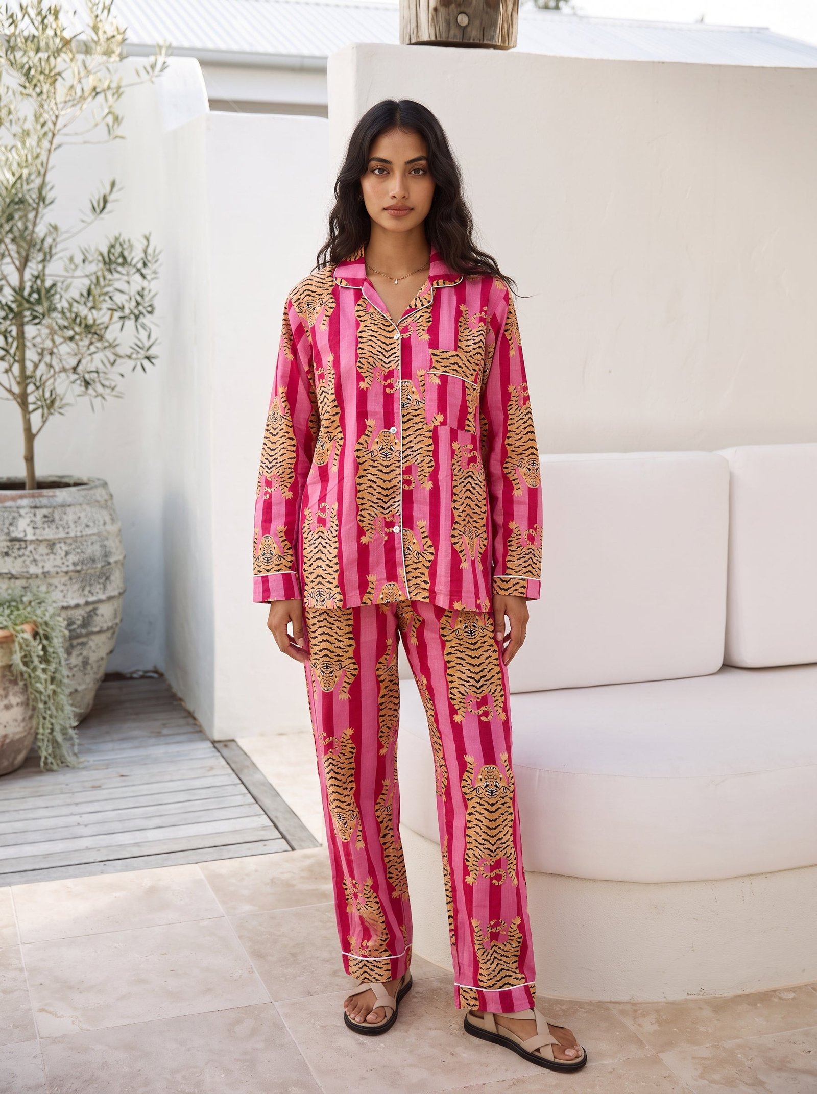 Wild Rose Tiger Cotton Pajama Set