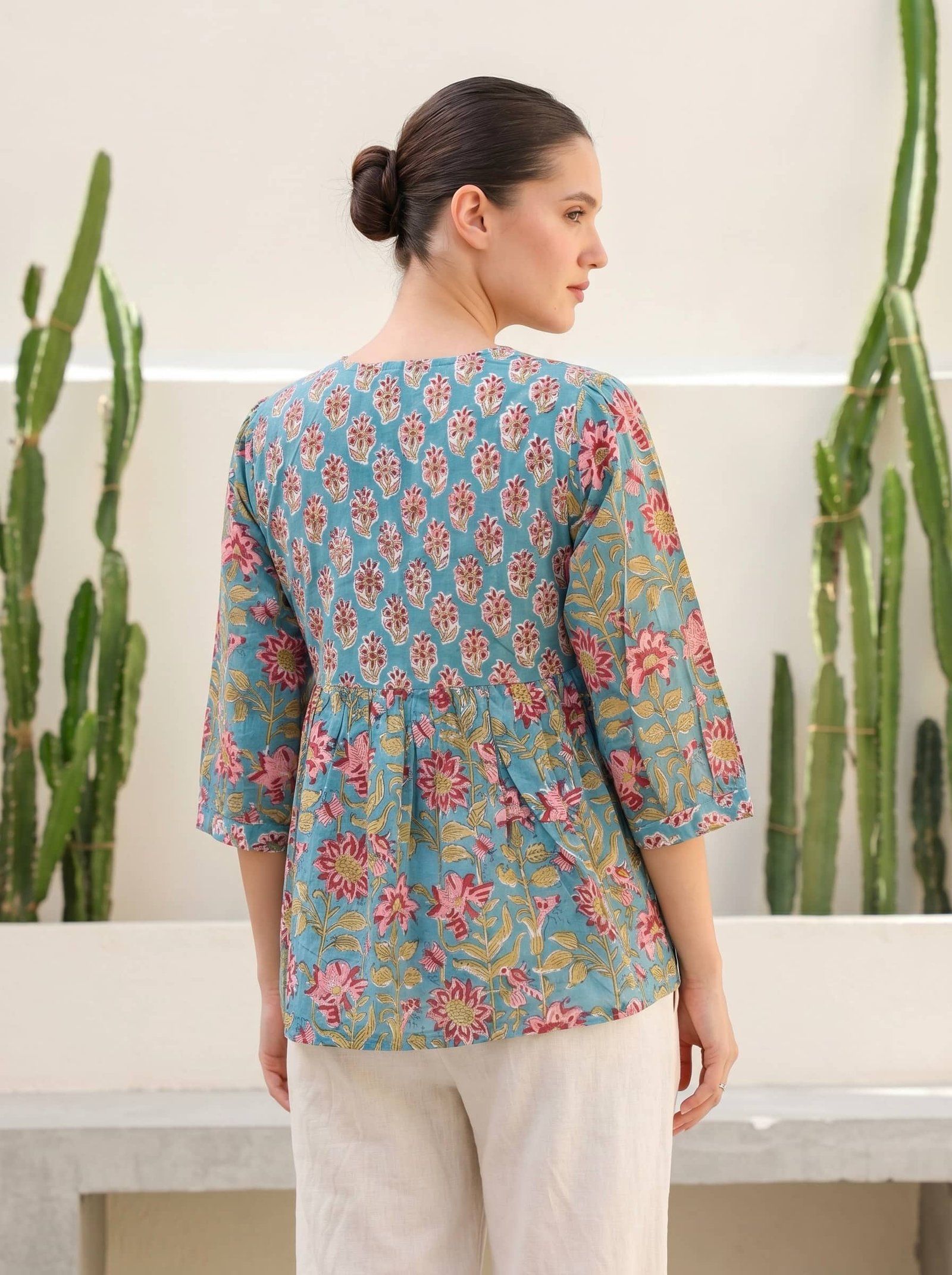 Teal Floral Peplum Top