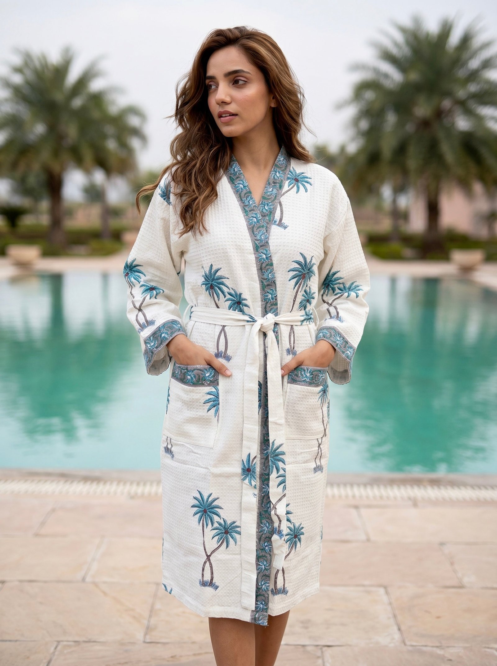 Palm Paradise Waffle Bathrobe