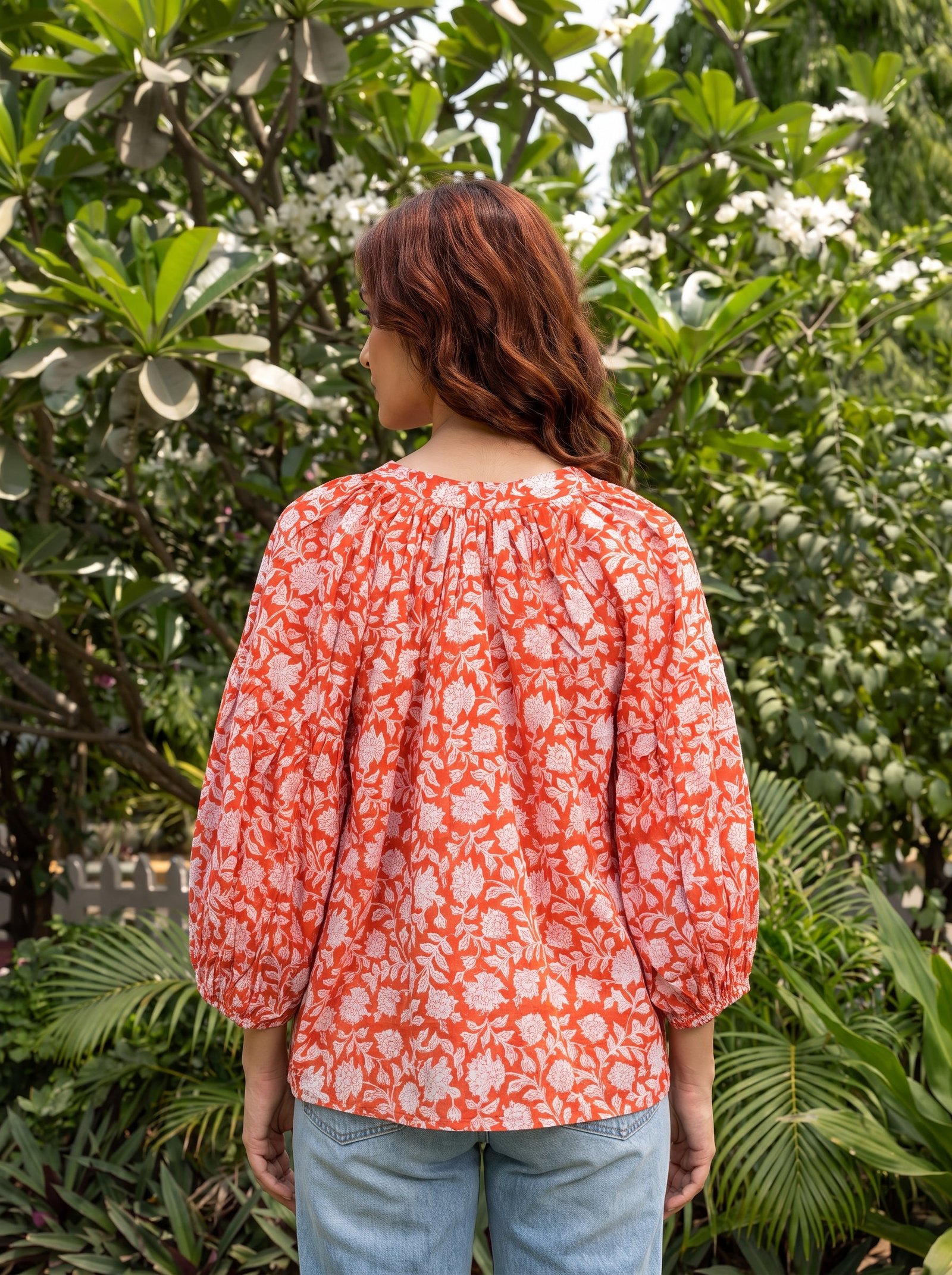 Coral Garden Cotton Blouse