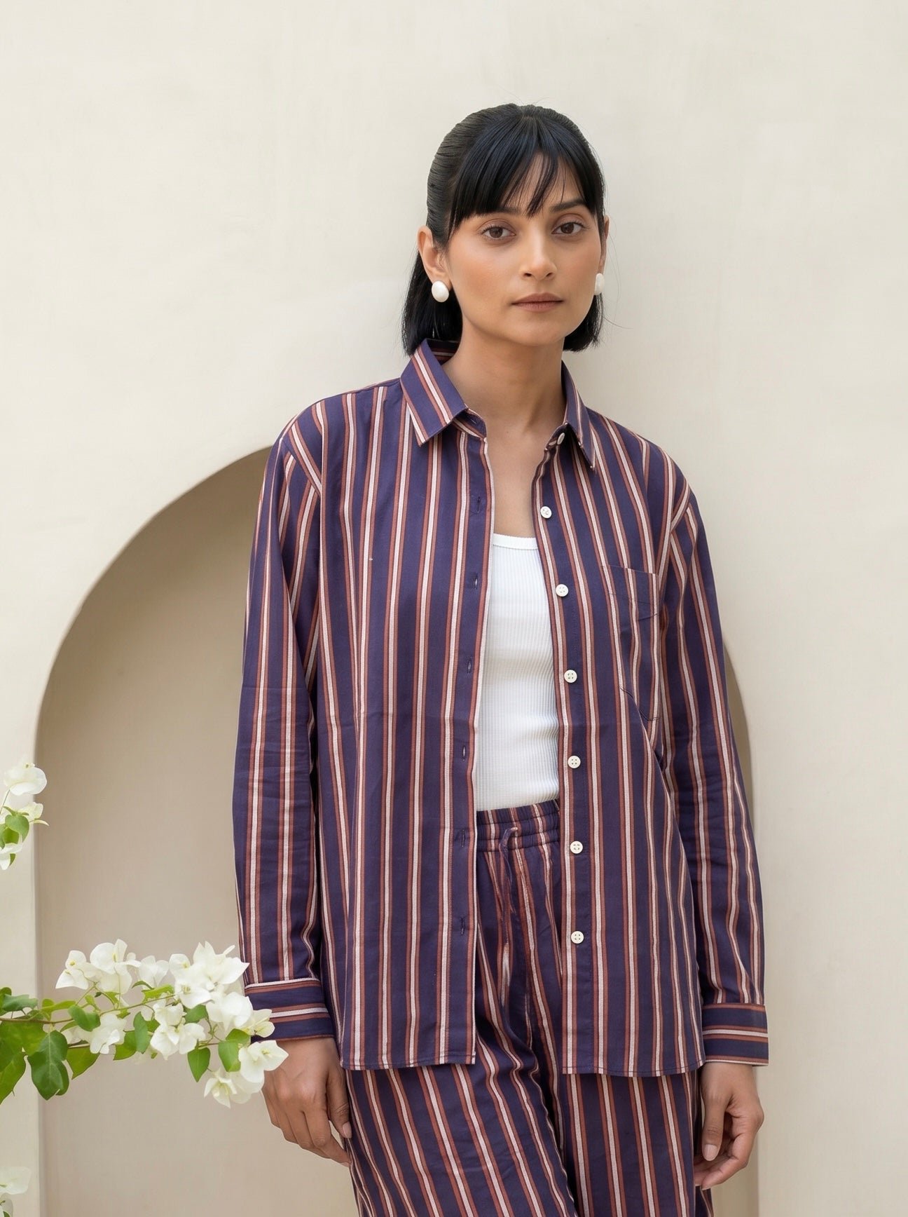 Plum & Beige Stripe Co-Ord Set