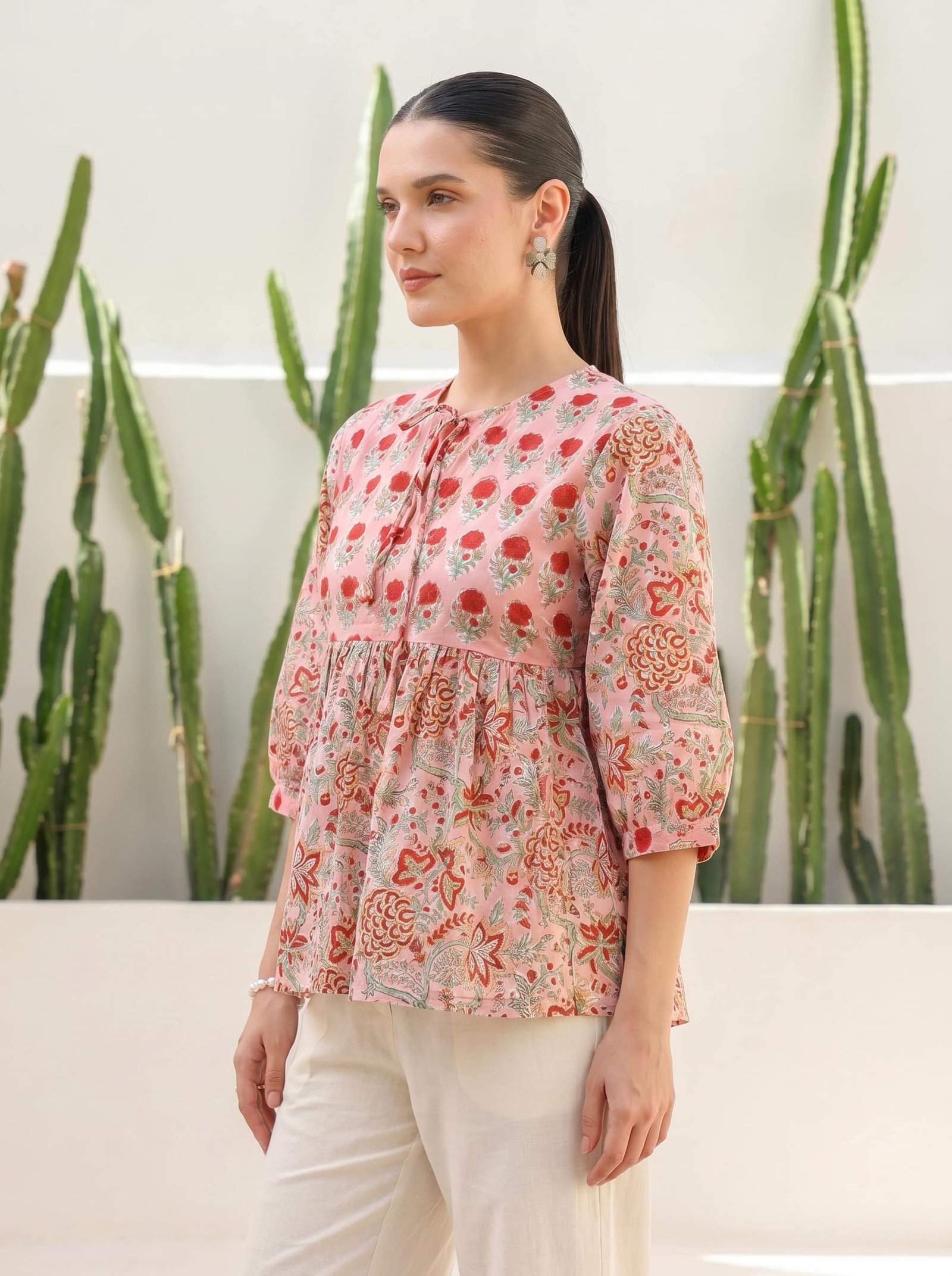 Blush Pink Floral Peplum Top