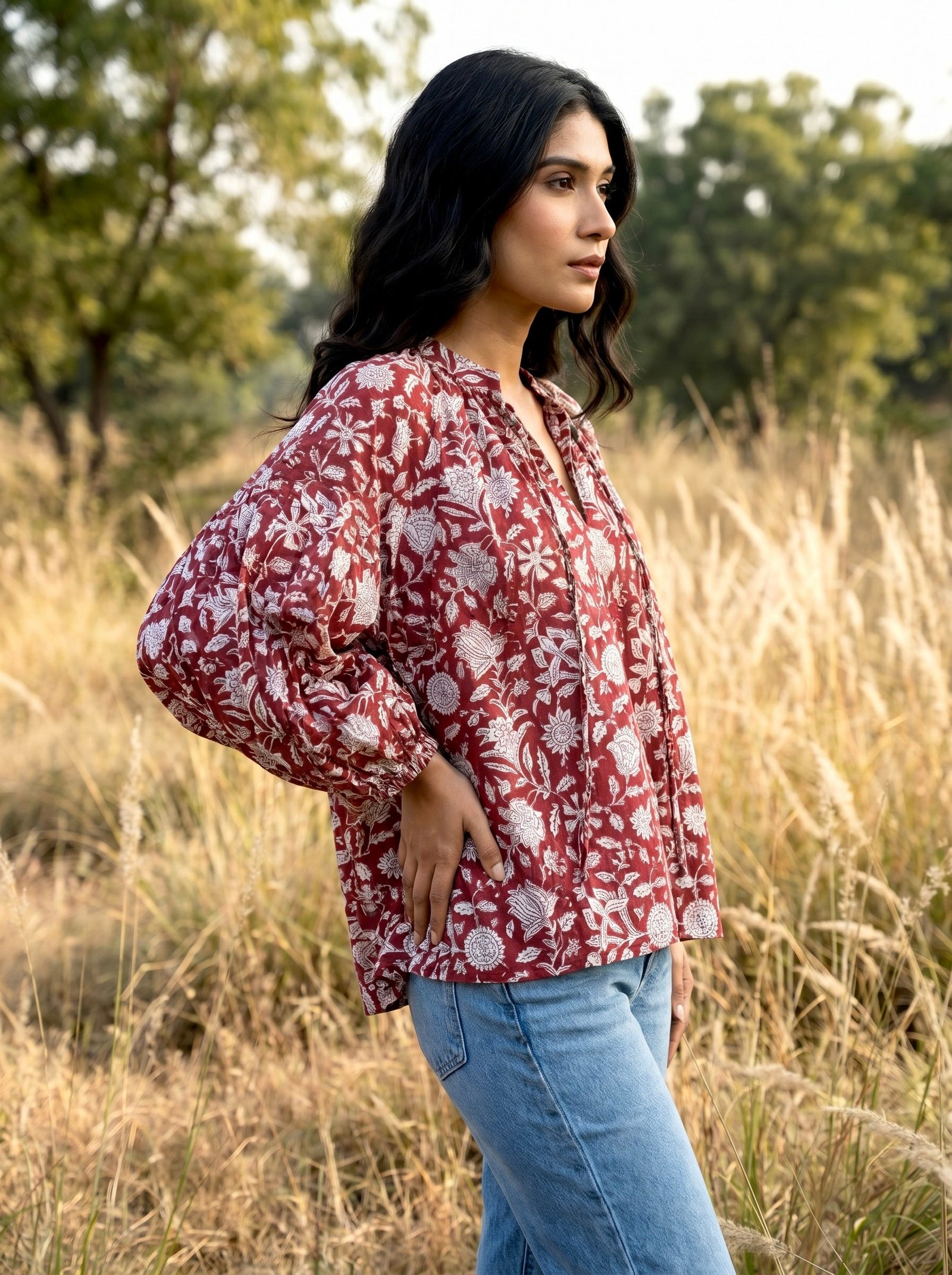 Rust Botanical Cotton Blouse