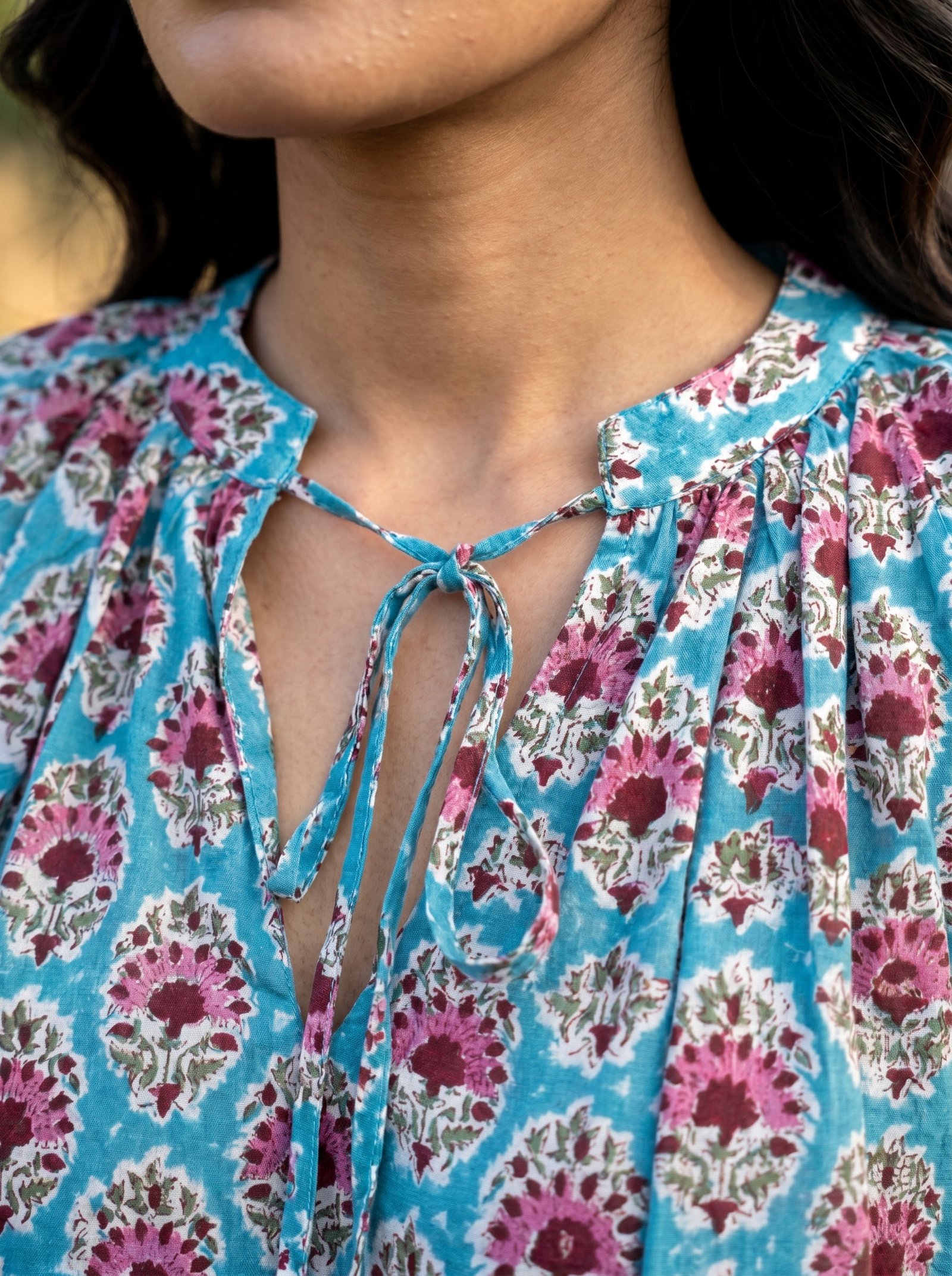 Aqua Floral Buti Print Blouse