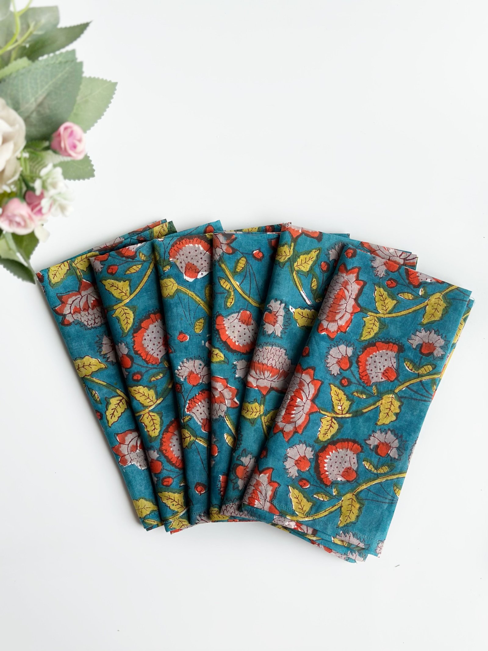 Azure Lotus Cotton Napkin (Set of 6 )