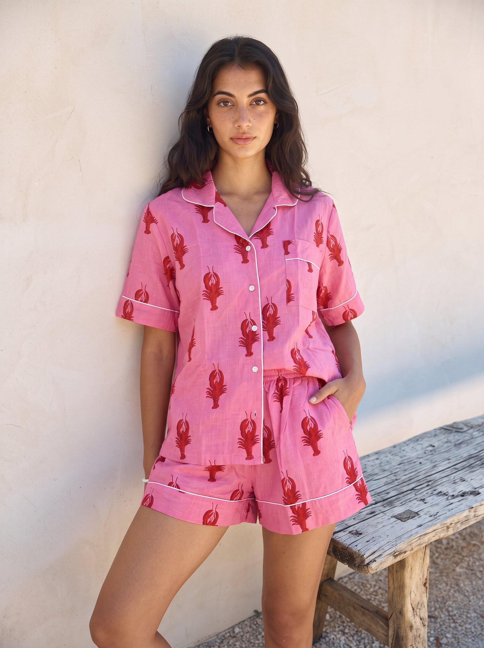 Pink Lobster Cotton Pajama Set