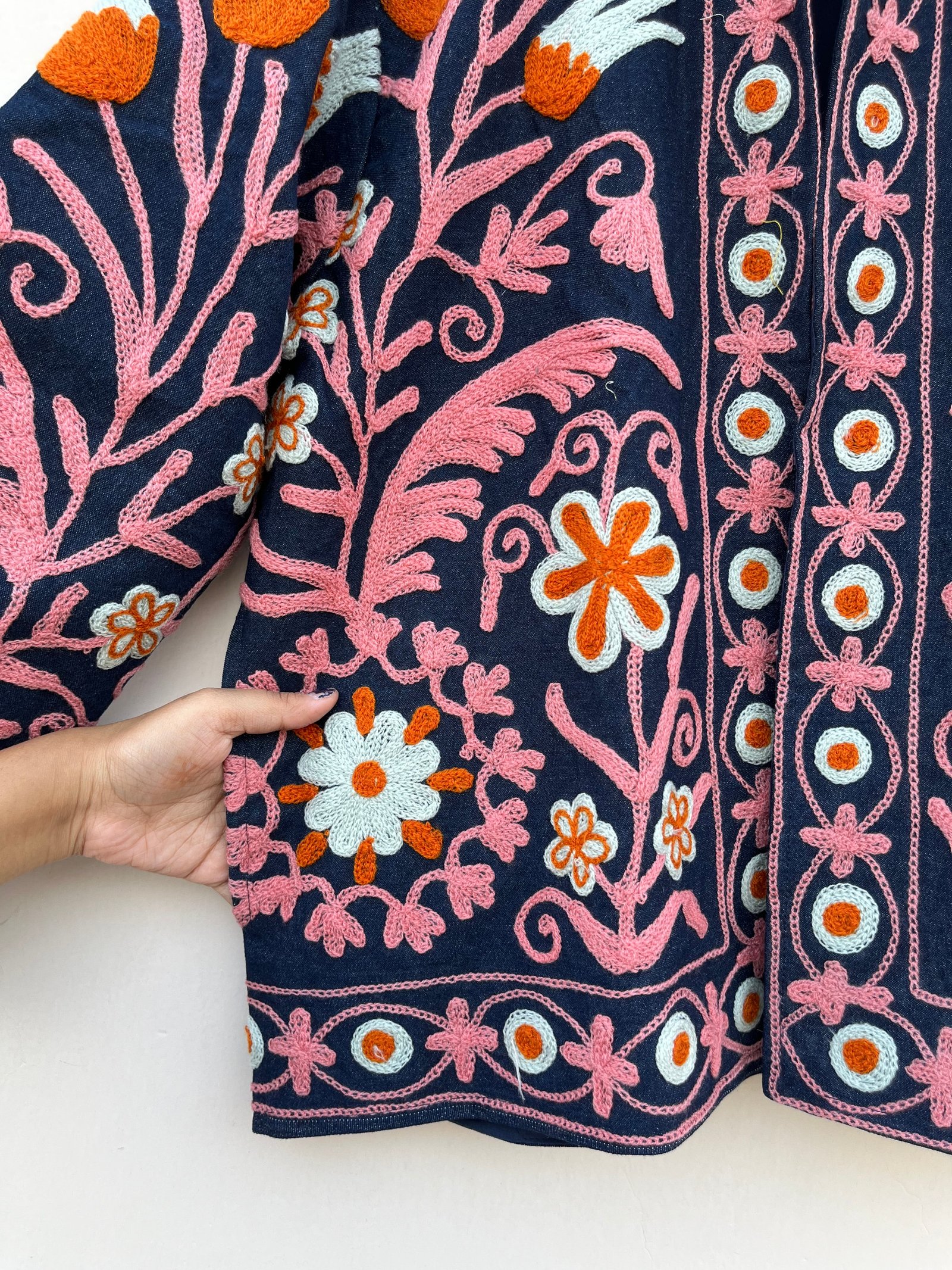 Navy Bloom Suzani Denim Jacket