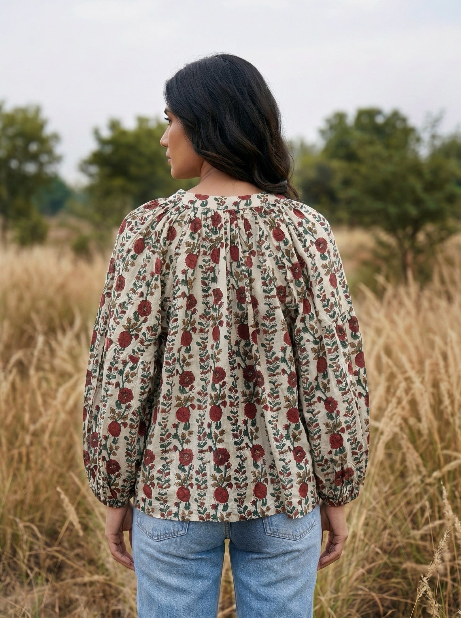Scarlet Bloom Block Print Blouse