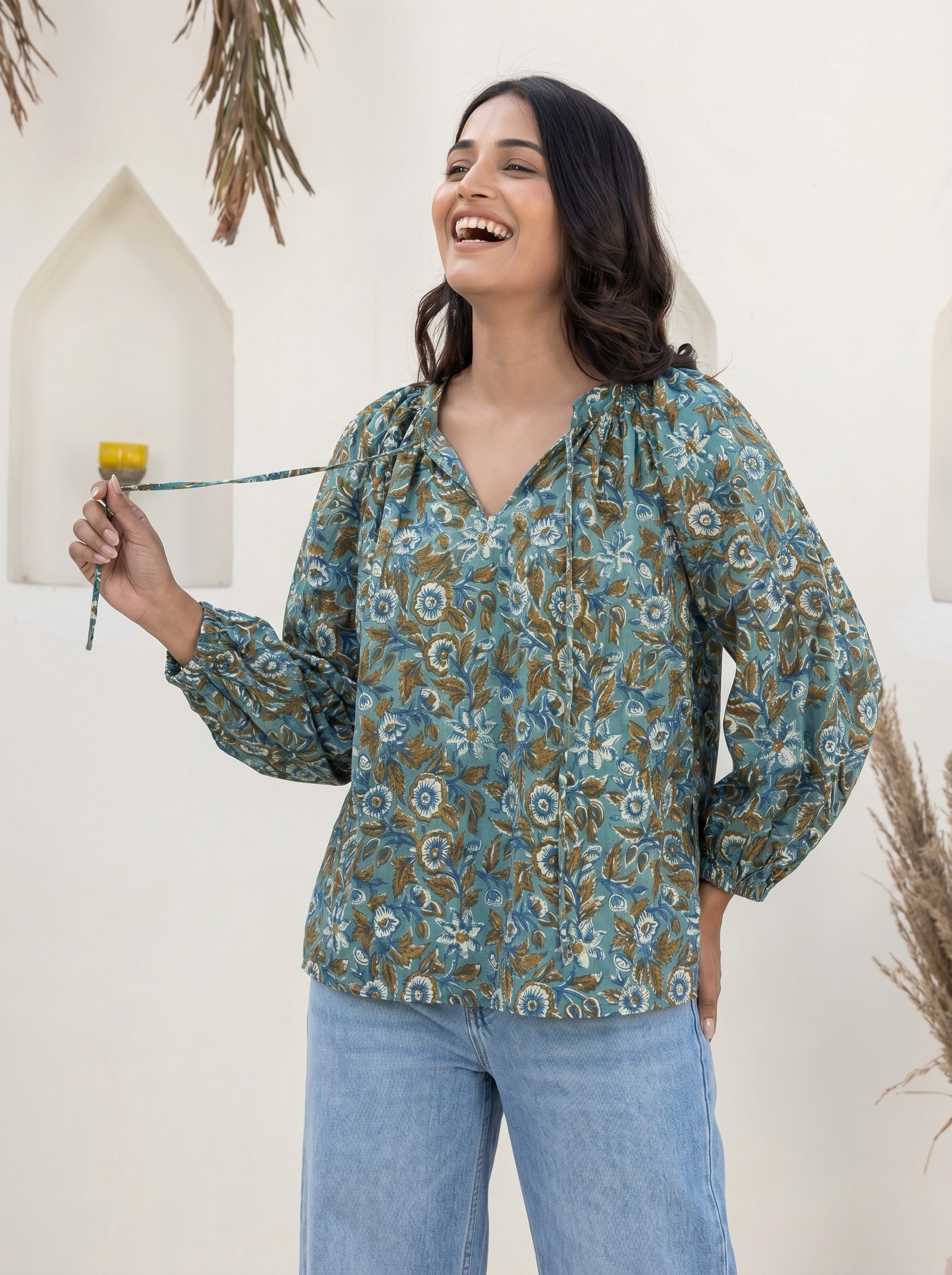 Jaipur Floral Block Print Cotton Top
