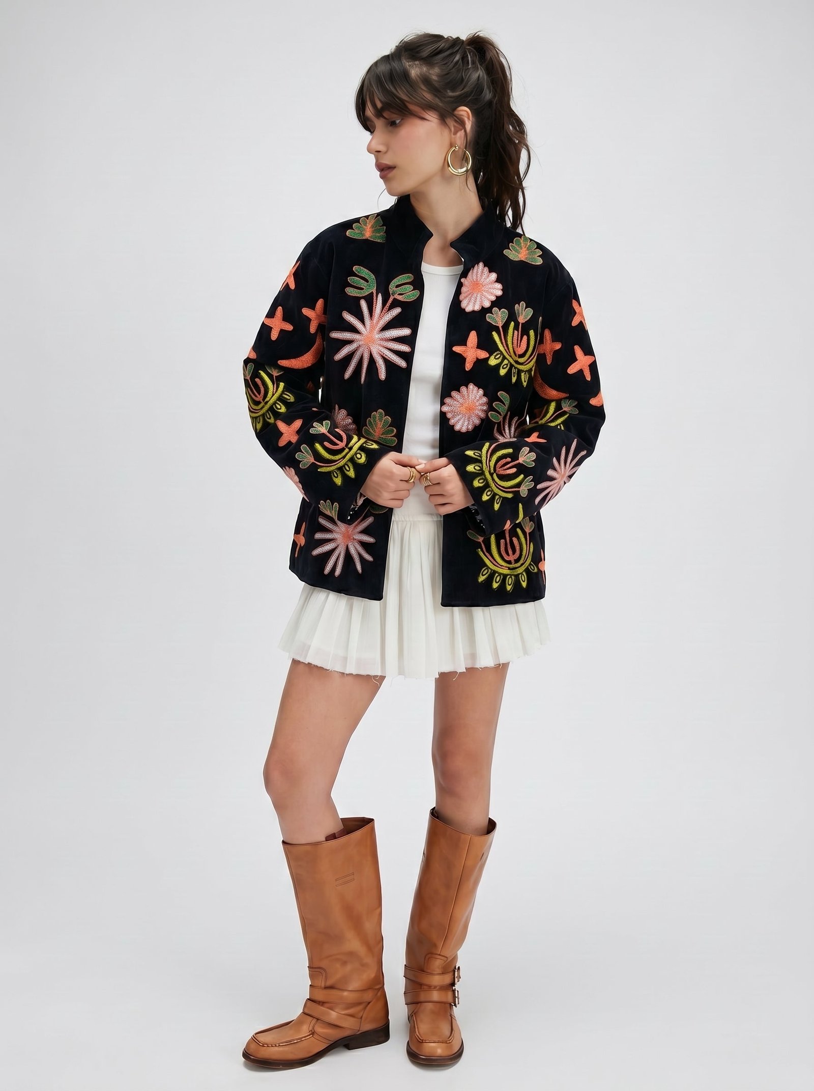 Black Cheetah Velvet Embroidery Jacket