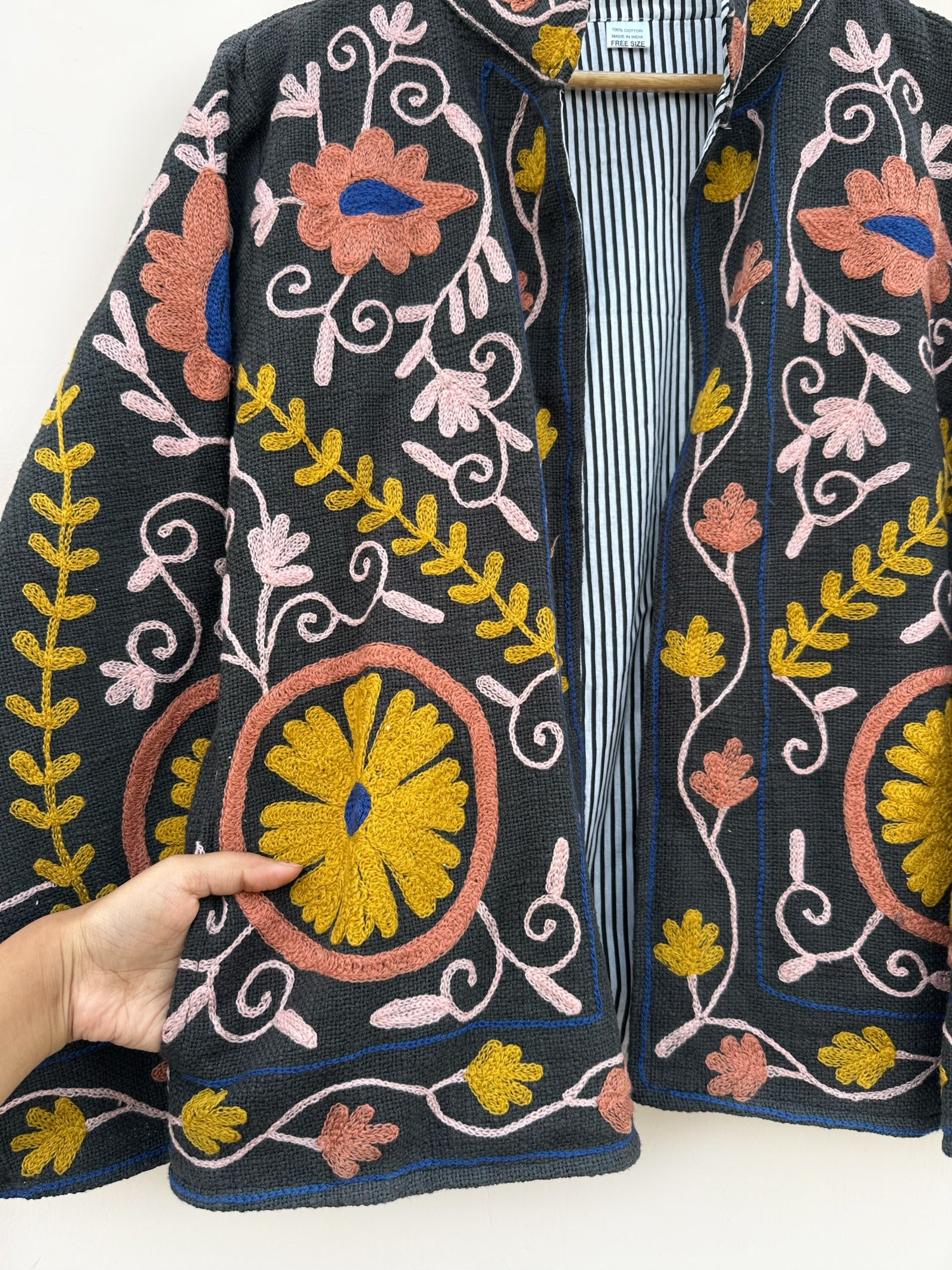 Midnight Blossom Cotton Tnt Suzani Jacket