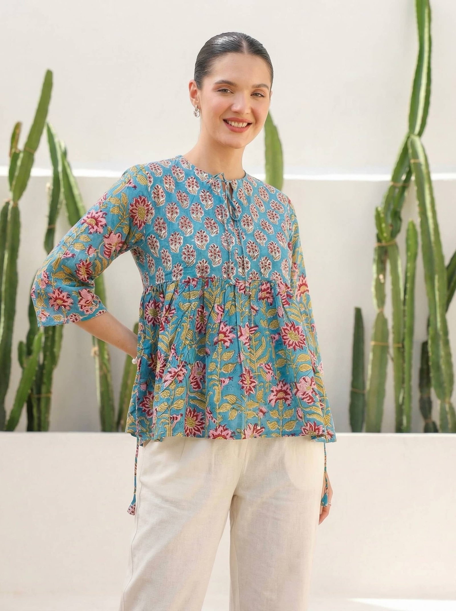 Teal Floral Peplum Top