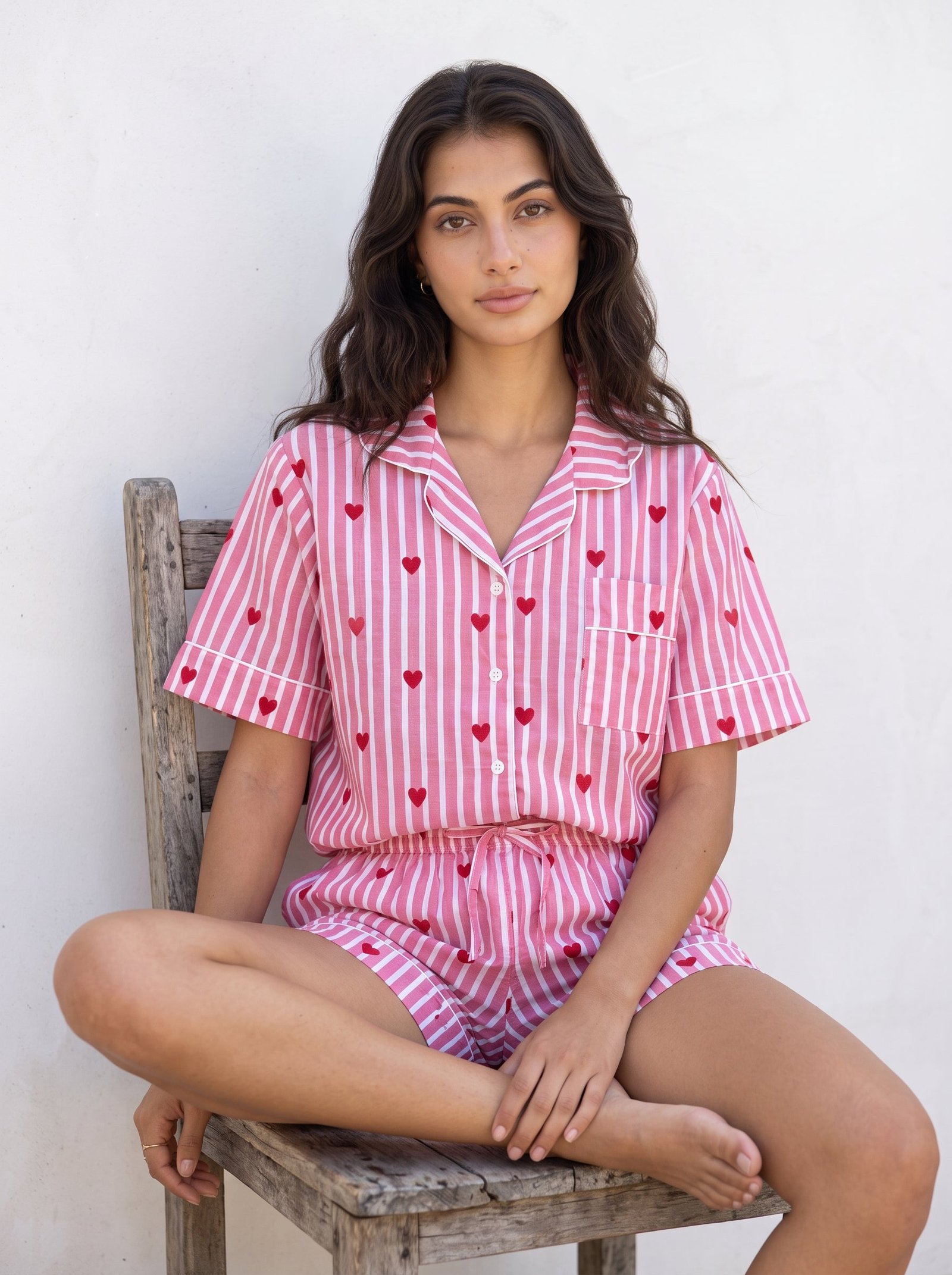 Pink Heart Stripe Pajama Set