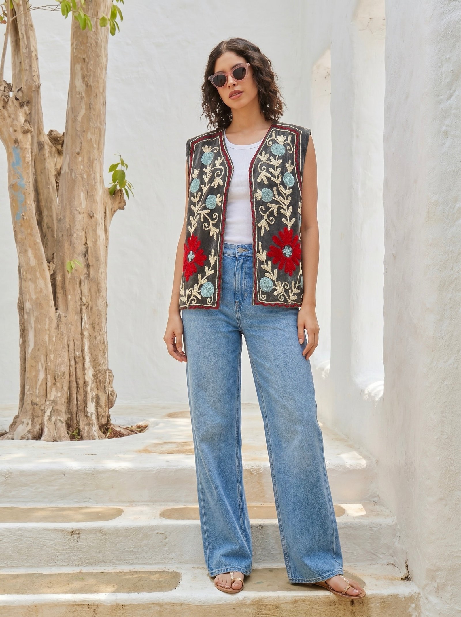 Meadow Charm Embroidered Velvet Vest