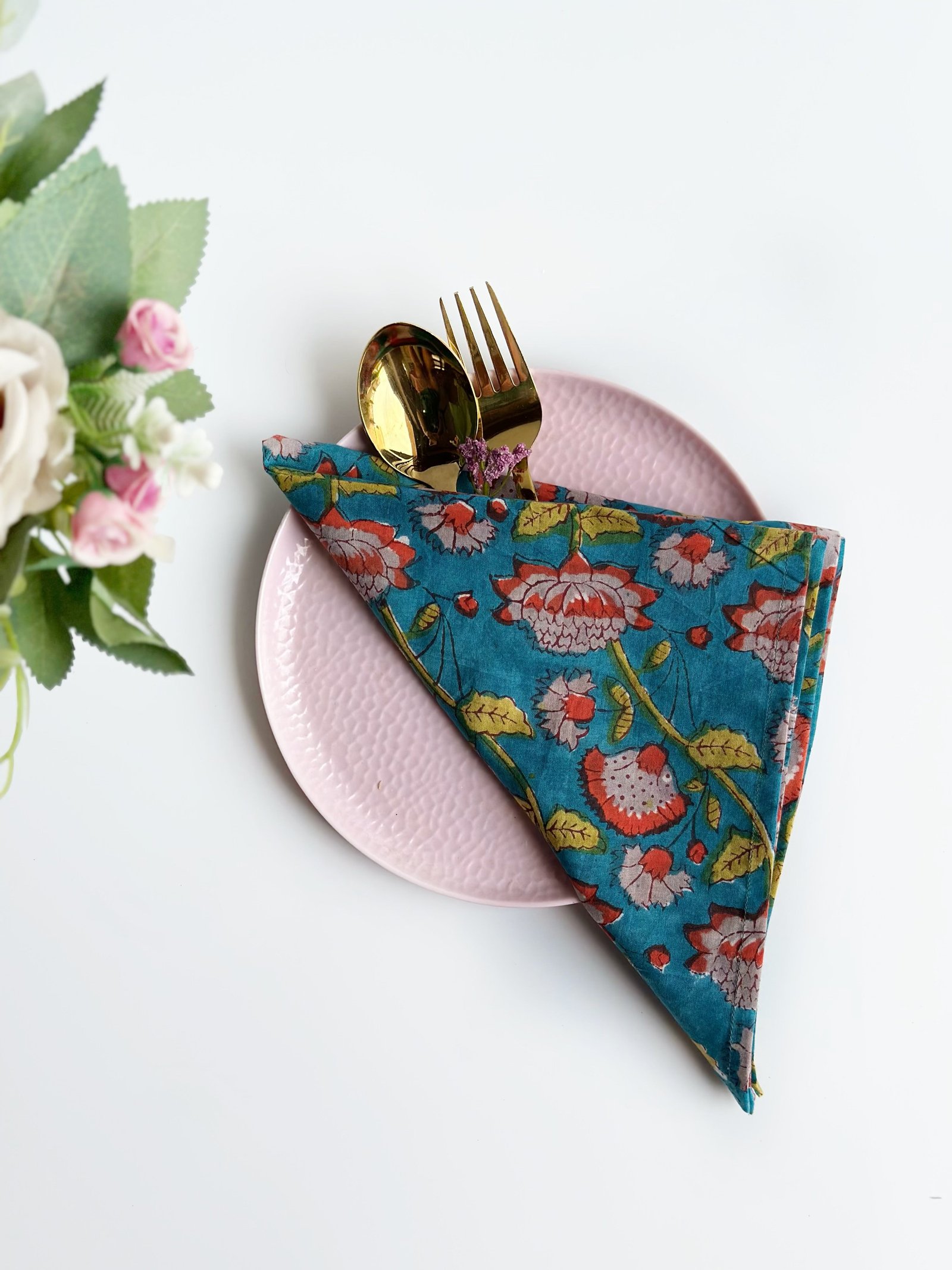 Azure Lotus Cotton Napkin (Set of 6 )