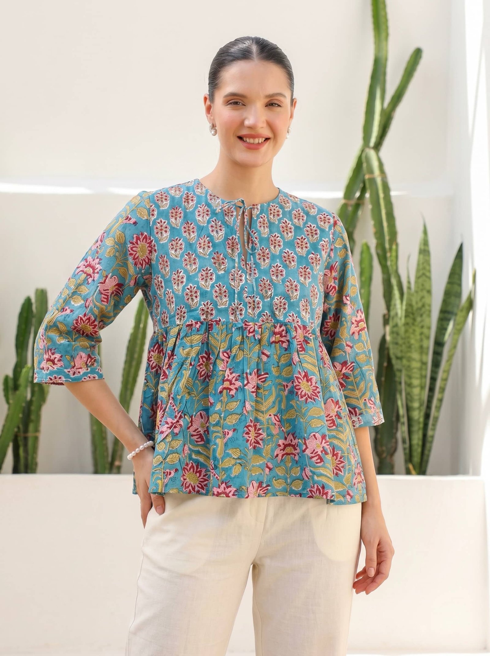 Teal Floral Peplum Top