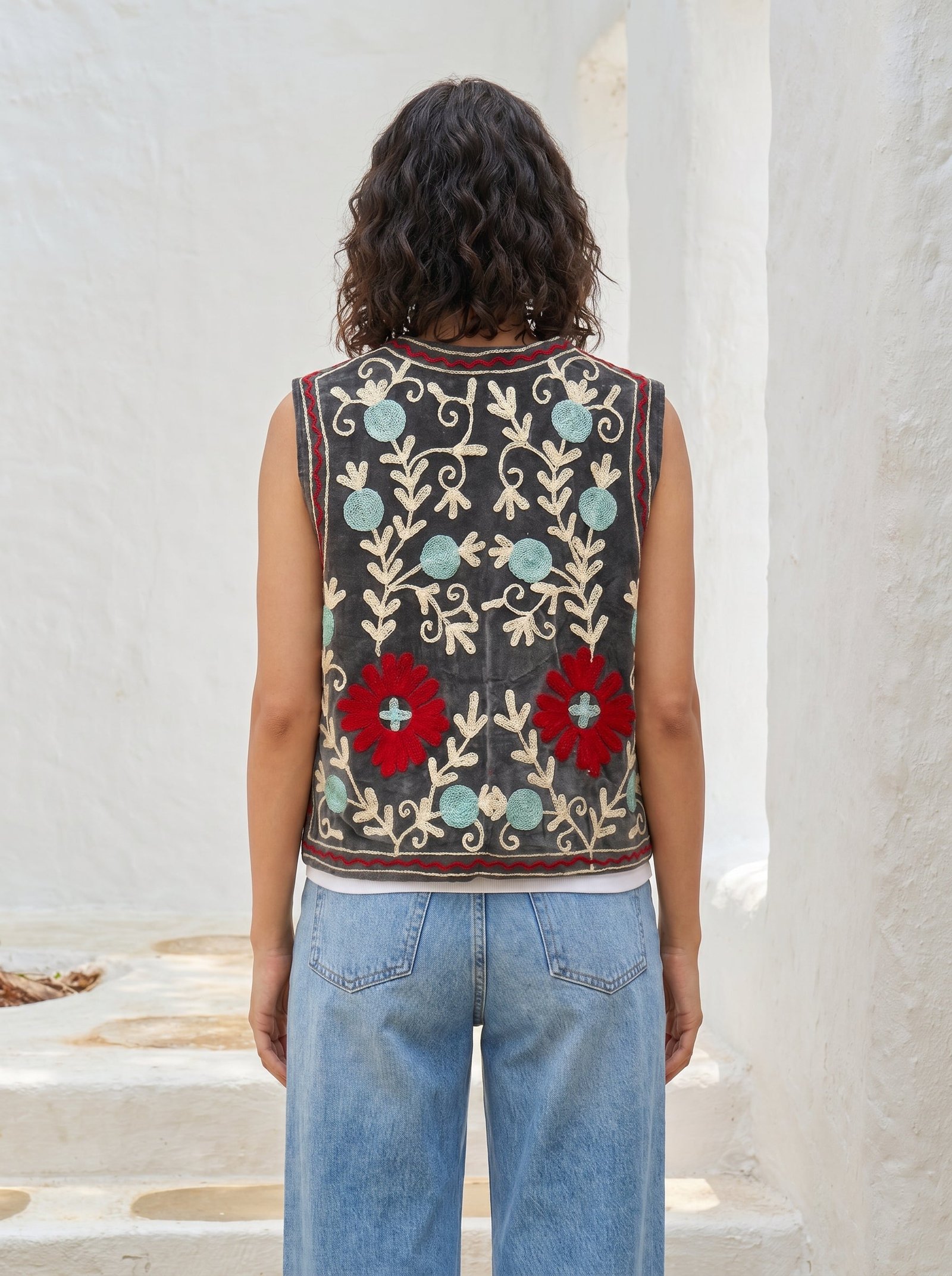 Meadow Charm Embroidered Velvet Vest