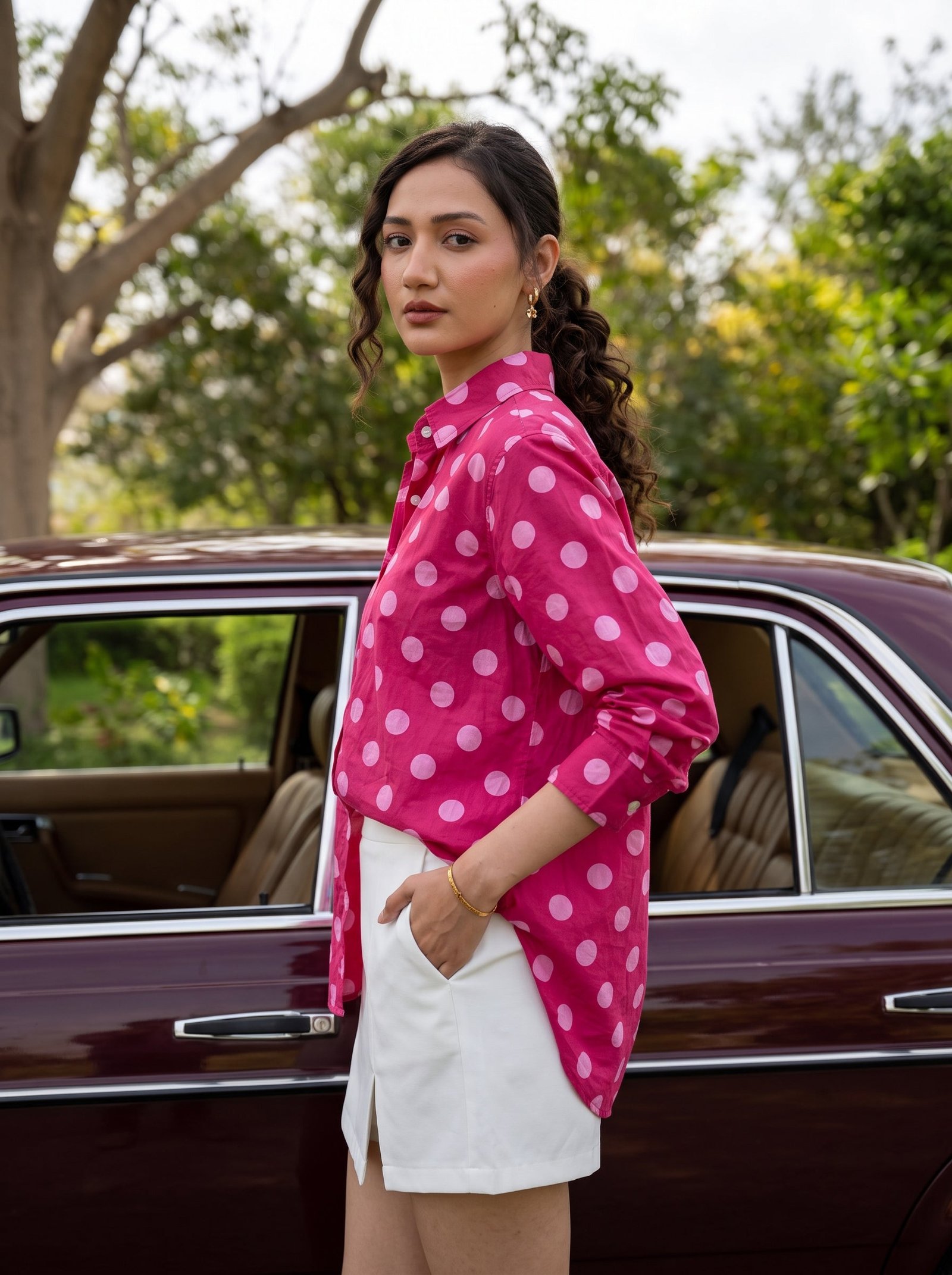 Berry Dot Printed Cotton Shirt