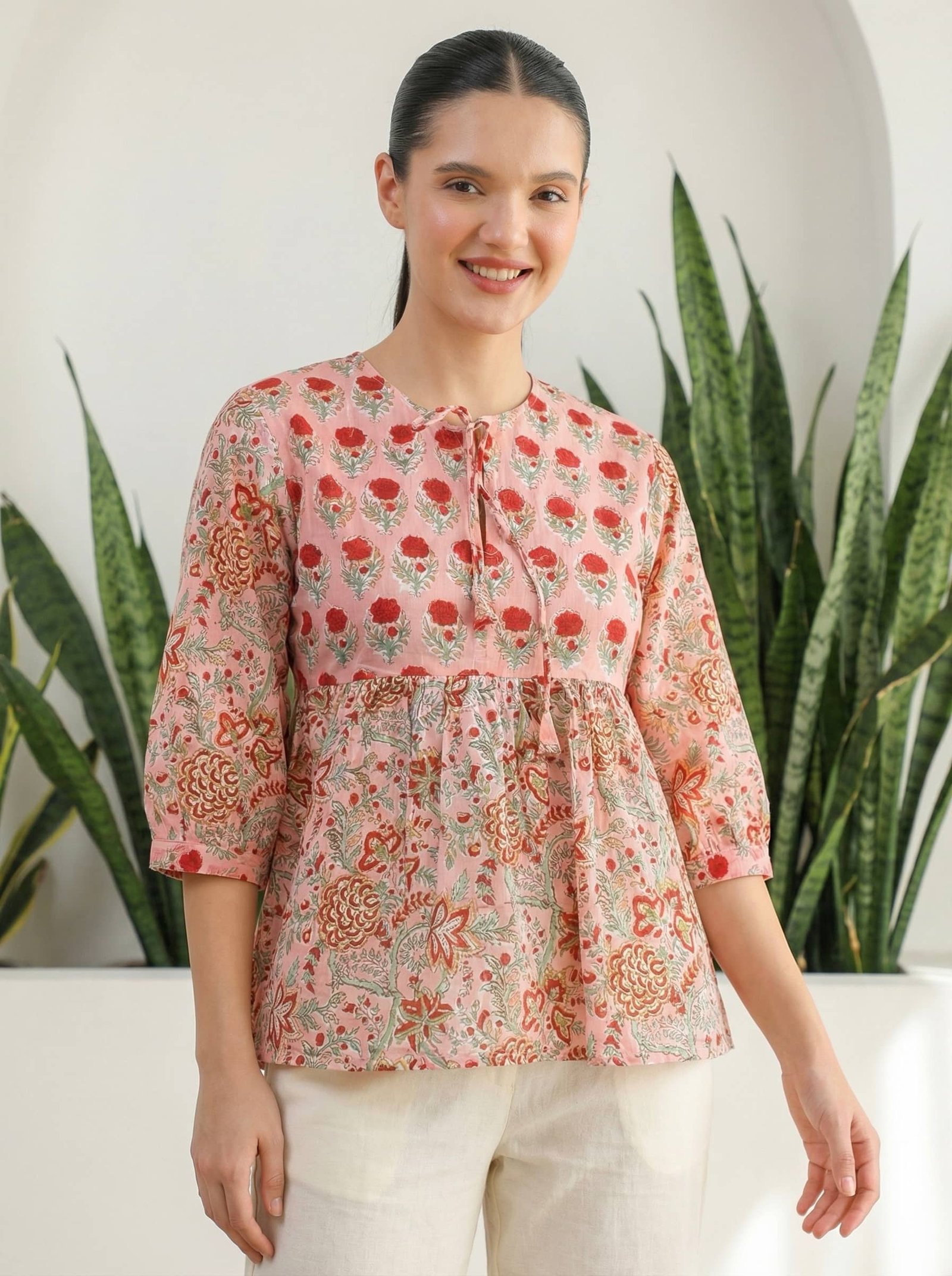 Blush Pink Floral Peplum Top