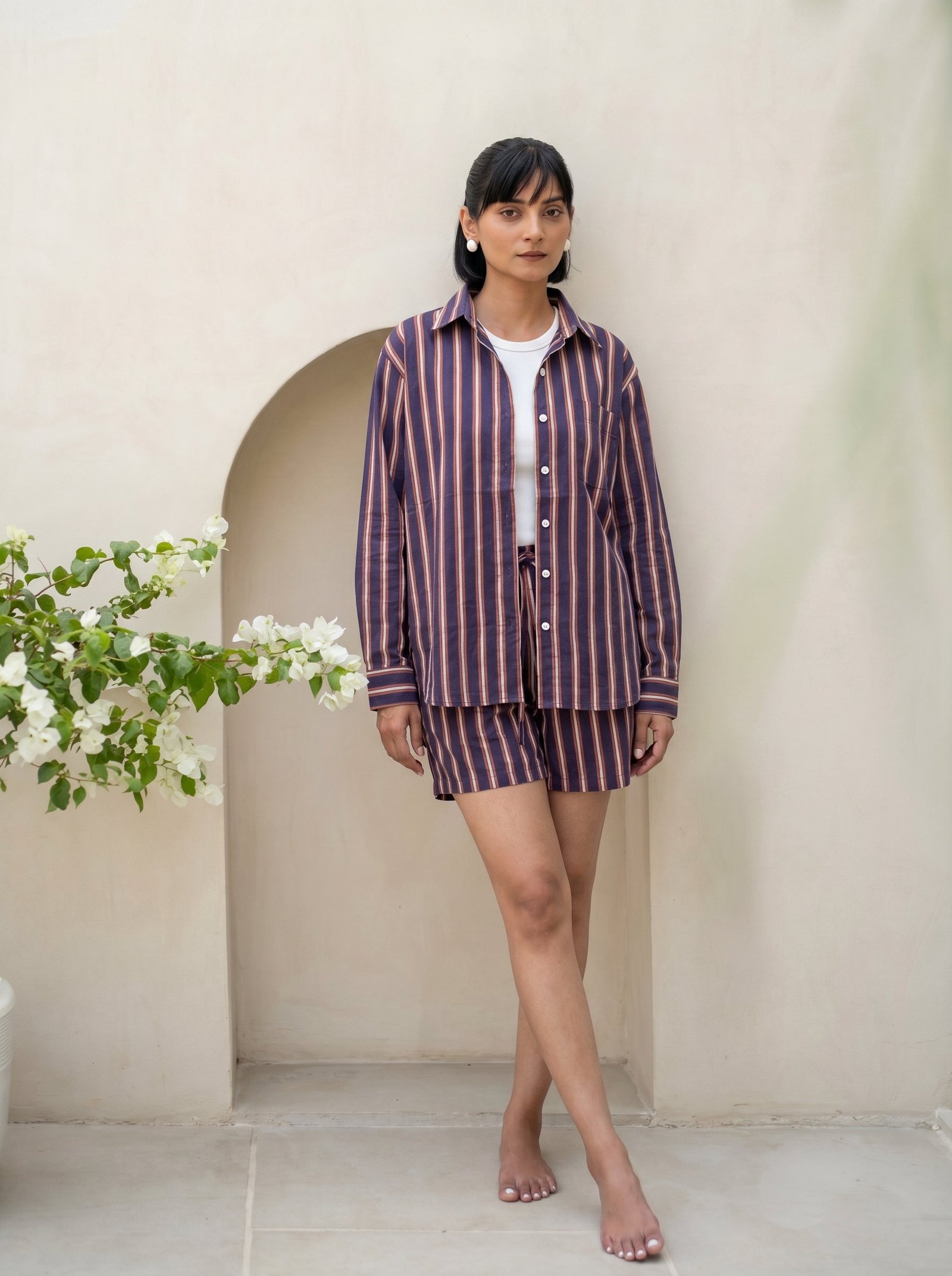 Plum & Beige Stripe Co-Ord Set
