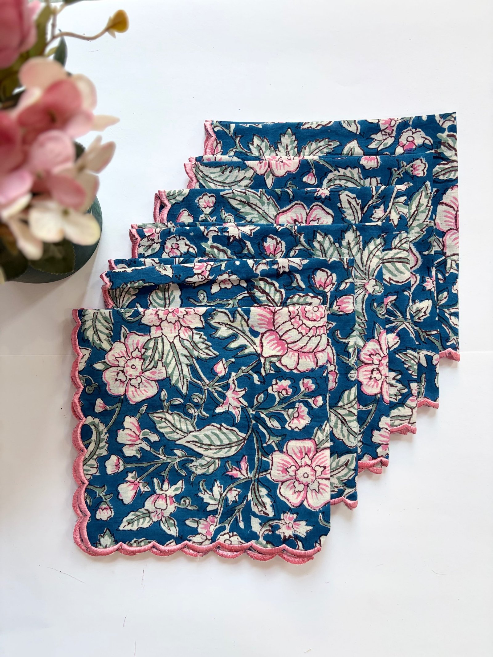Blue Floral Garden Cotton Napkins