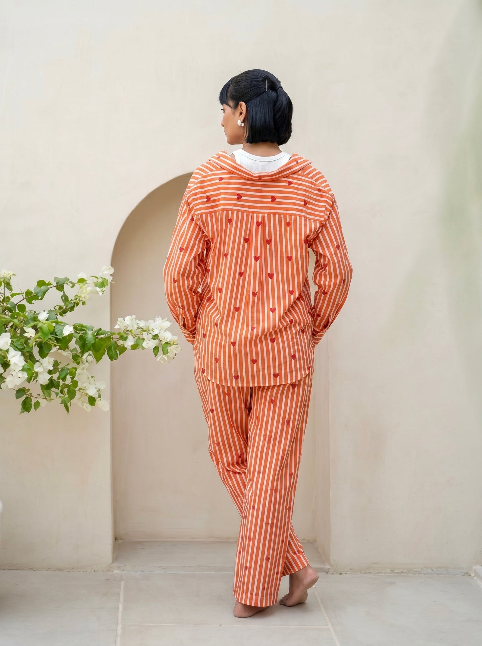 Orange Heart Print Stripe Co-Ord Set