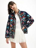 Navy Blue Garden Embroidered Velvet Jacket