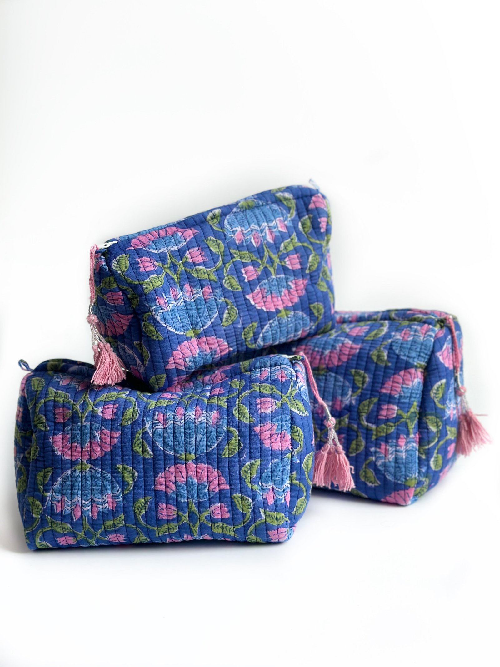 Blue Lotus Quilted Pouch (set of 3)