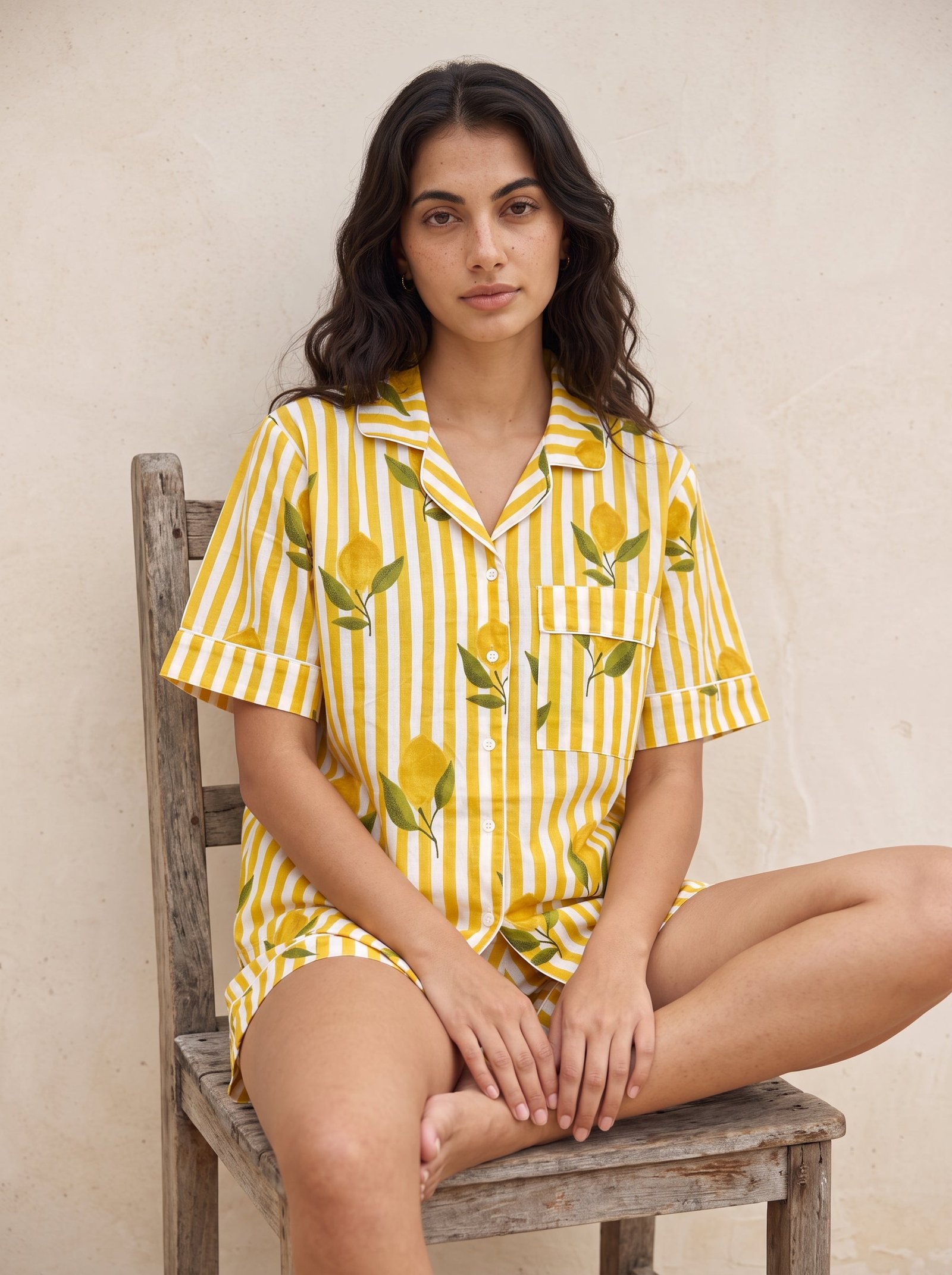 Yellow Lemon Stripe Pajama Set