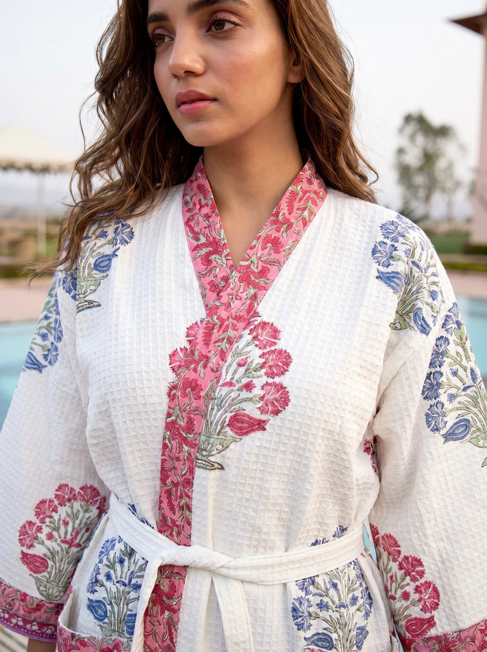 Rose Garden Cotton Waffle Bathrobe