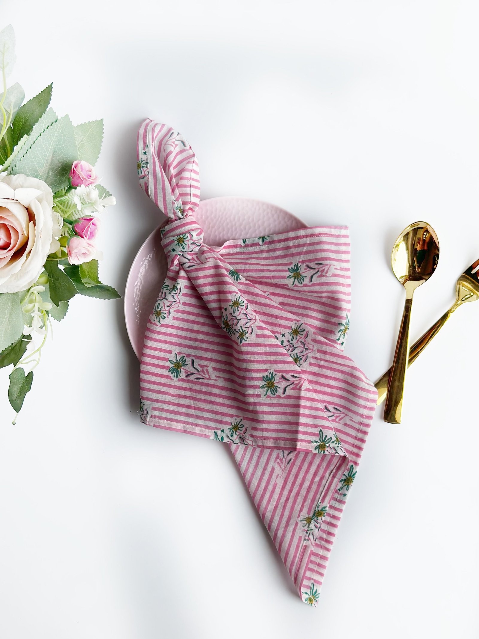 Candy Stripe Blossom Cotton Napkin (Set of 6)