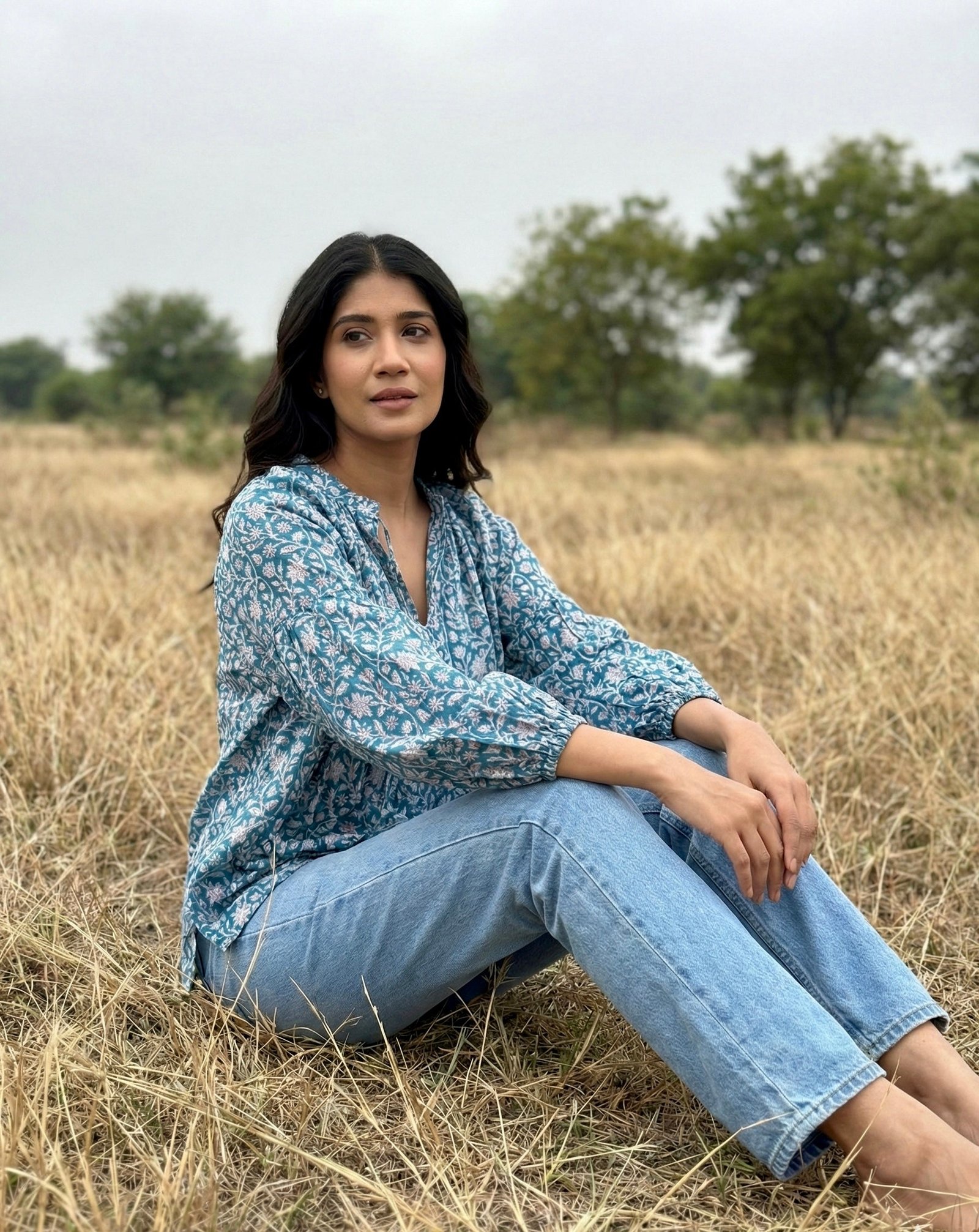 Indigo Breeze Floral Cotton Top