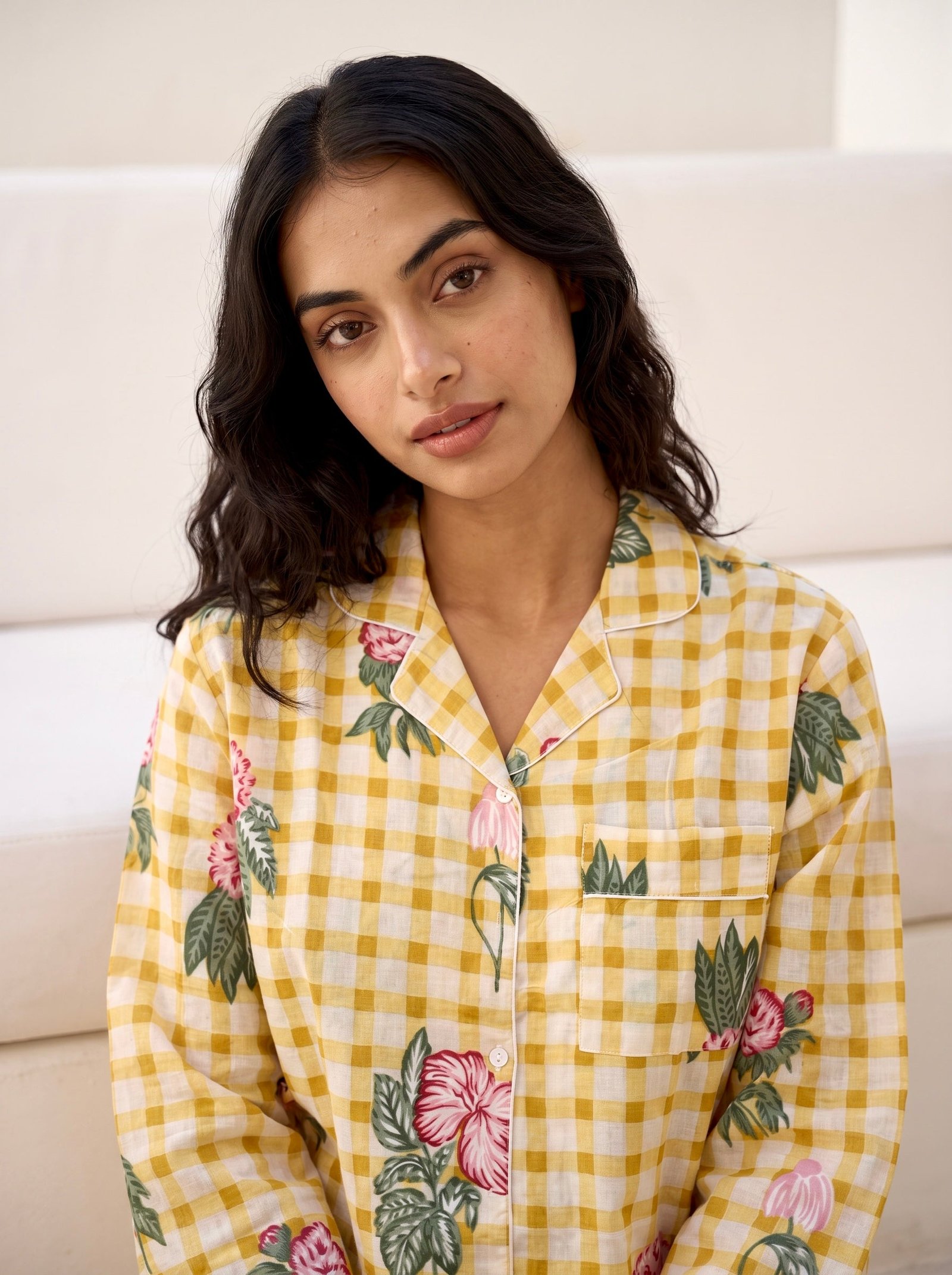 Yellow Floral Gingham Pajama Set