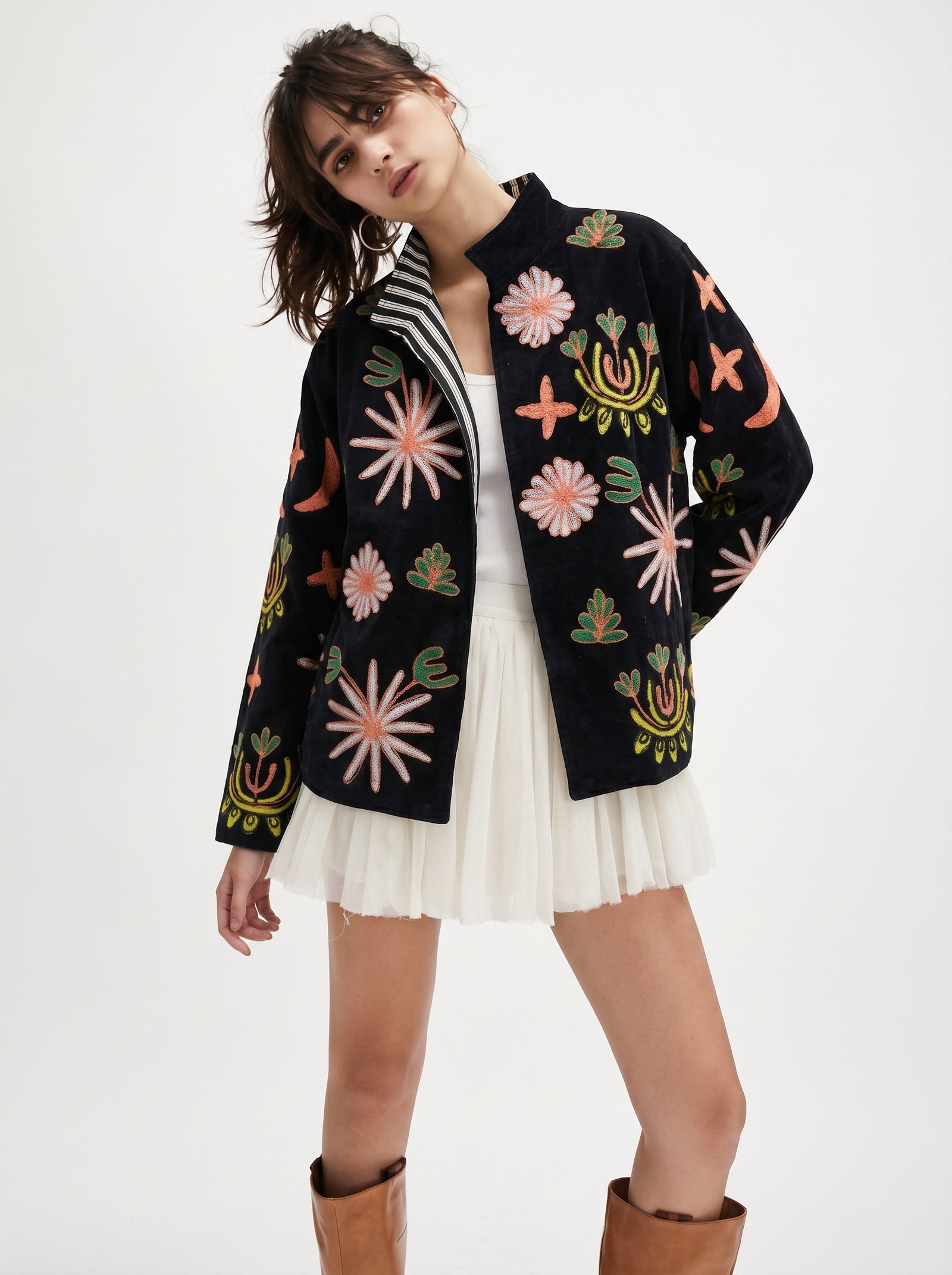 Black Cheetah Velvet Embroidery Jacket