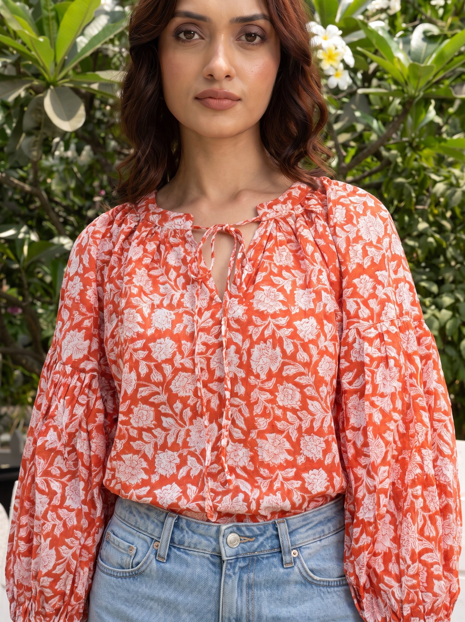 Coral Garden Cotton Blouse