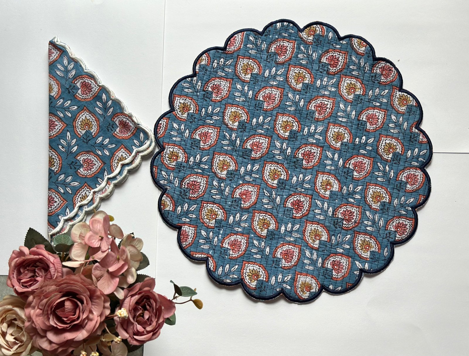 Heritage Floral Quilted Placemats & Napkin Set of 6