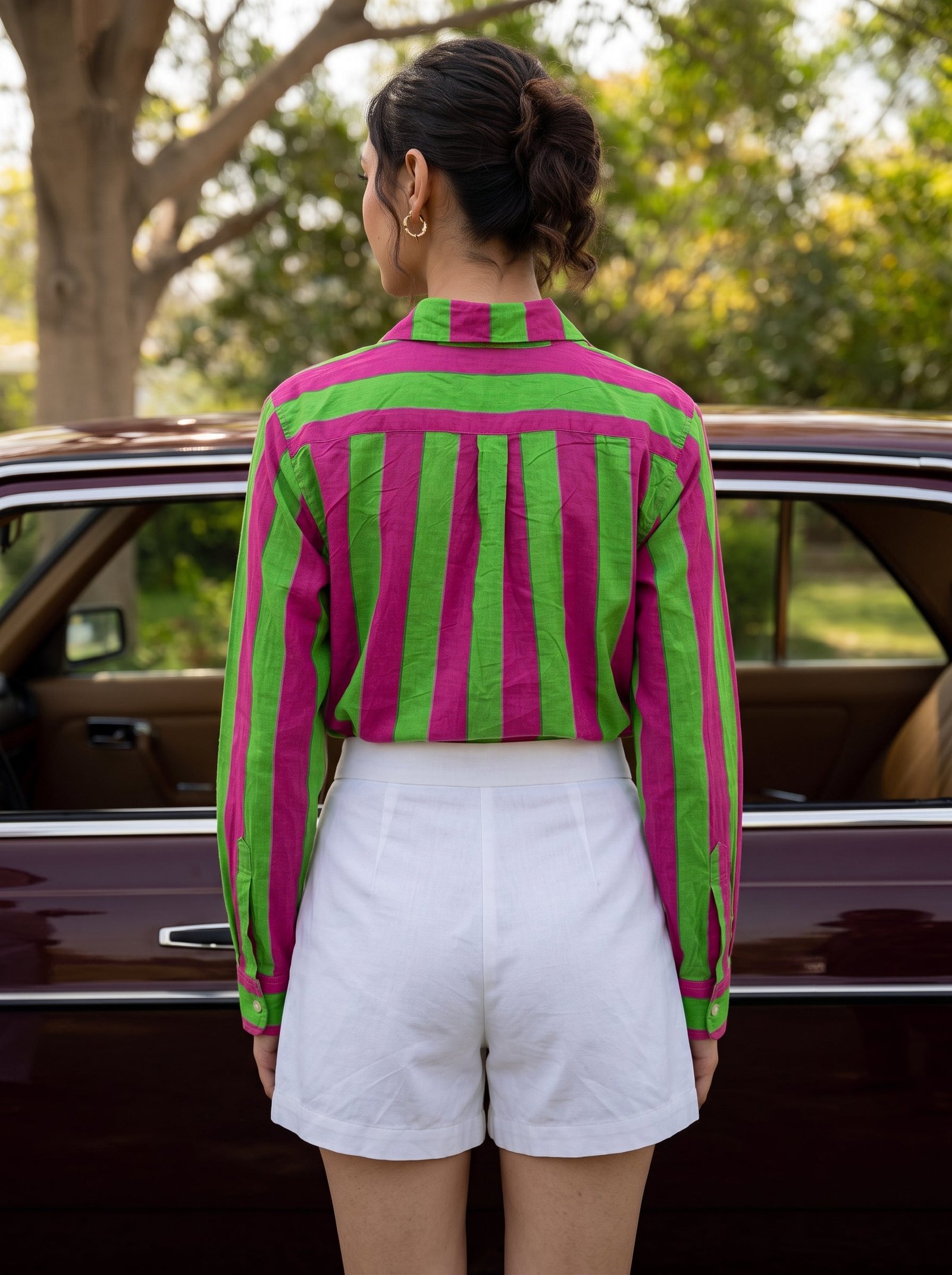 Fuchsia Lime Striped Cotton Shirt