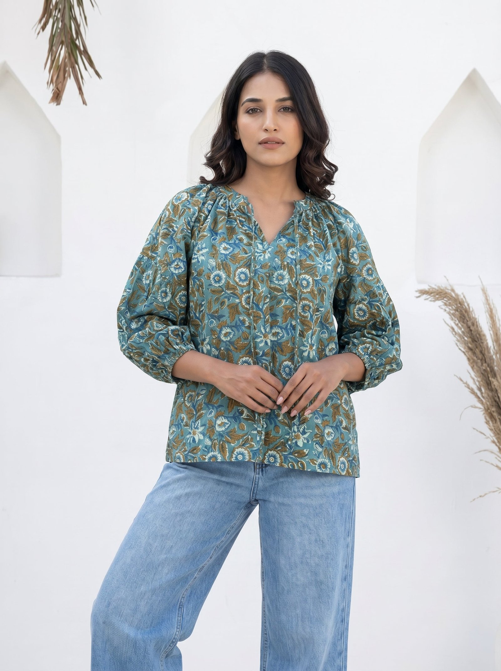 Jaipur Floral Block Print Cotton Top