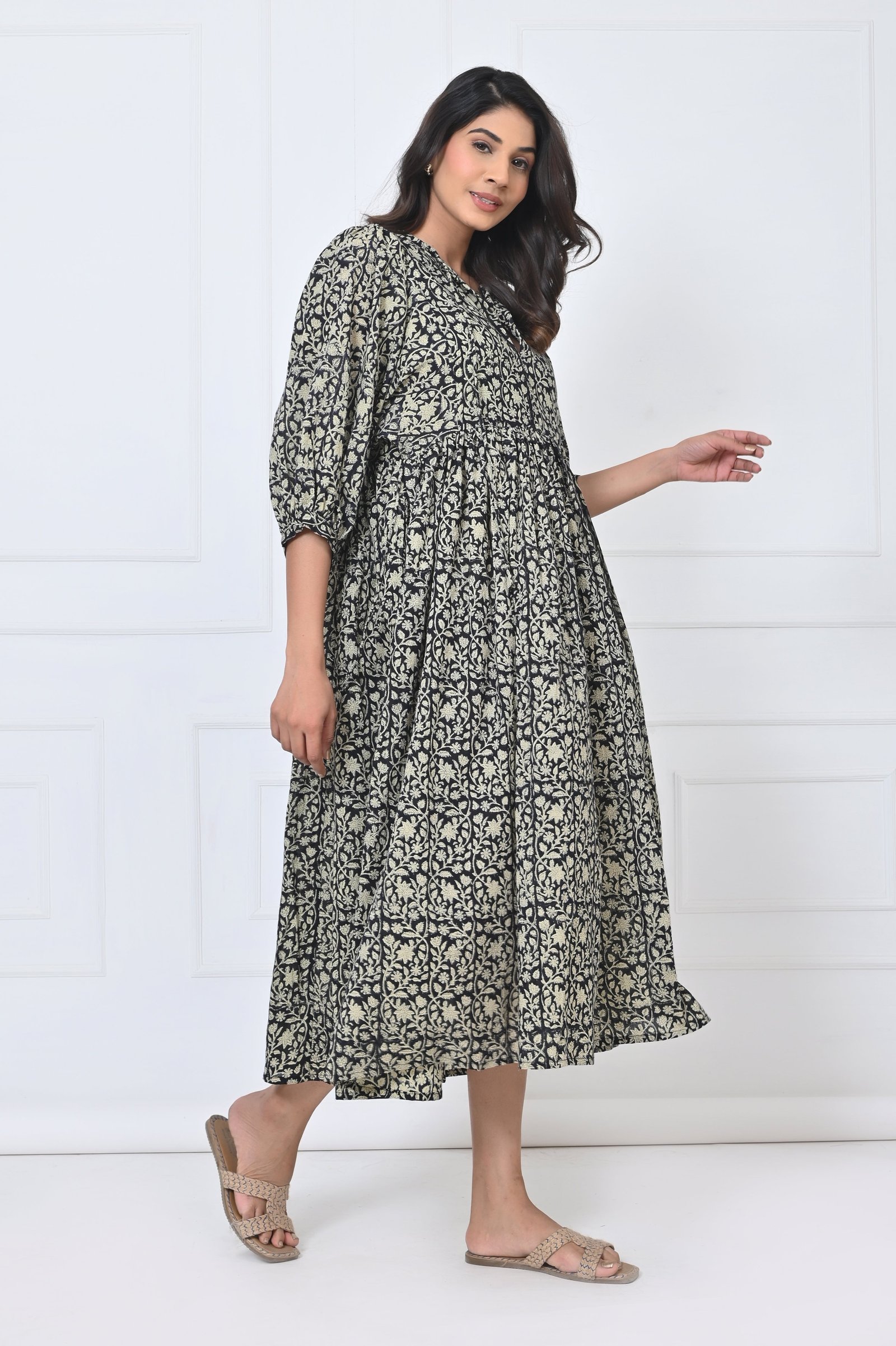 Floral Print Cotton Maxi Doi Dress