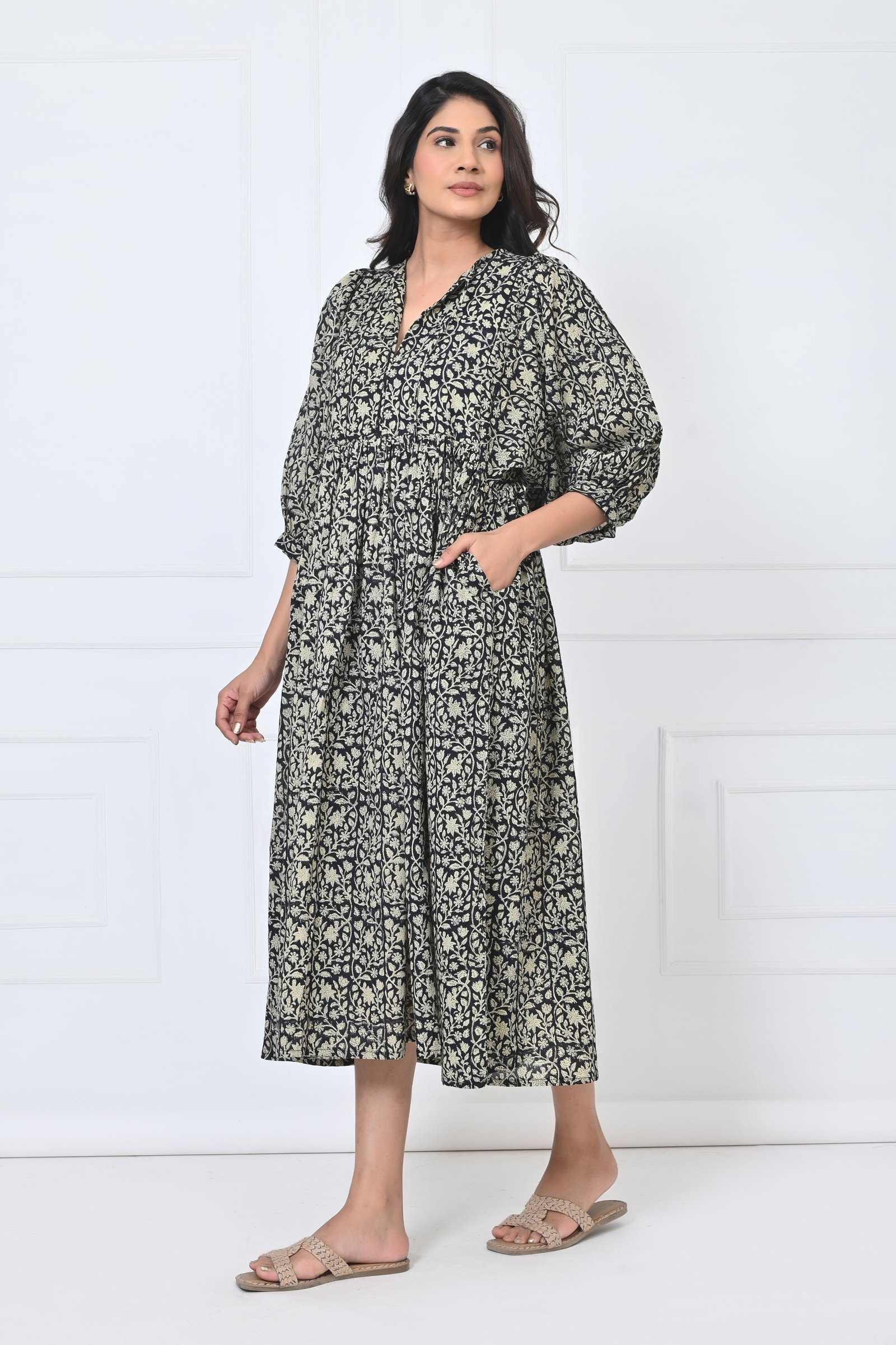 Floral Print Cotton Maxi Doi Dress