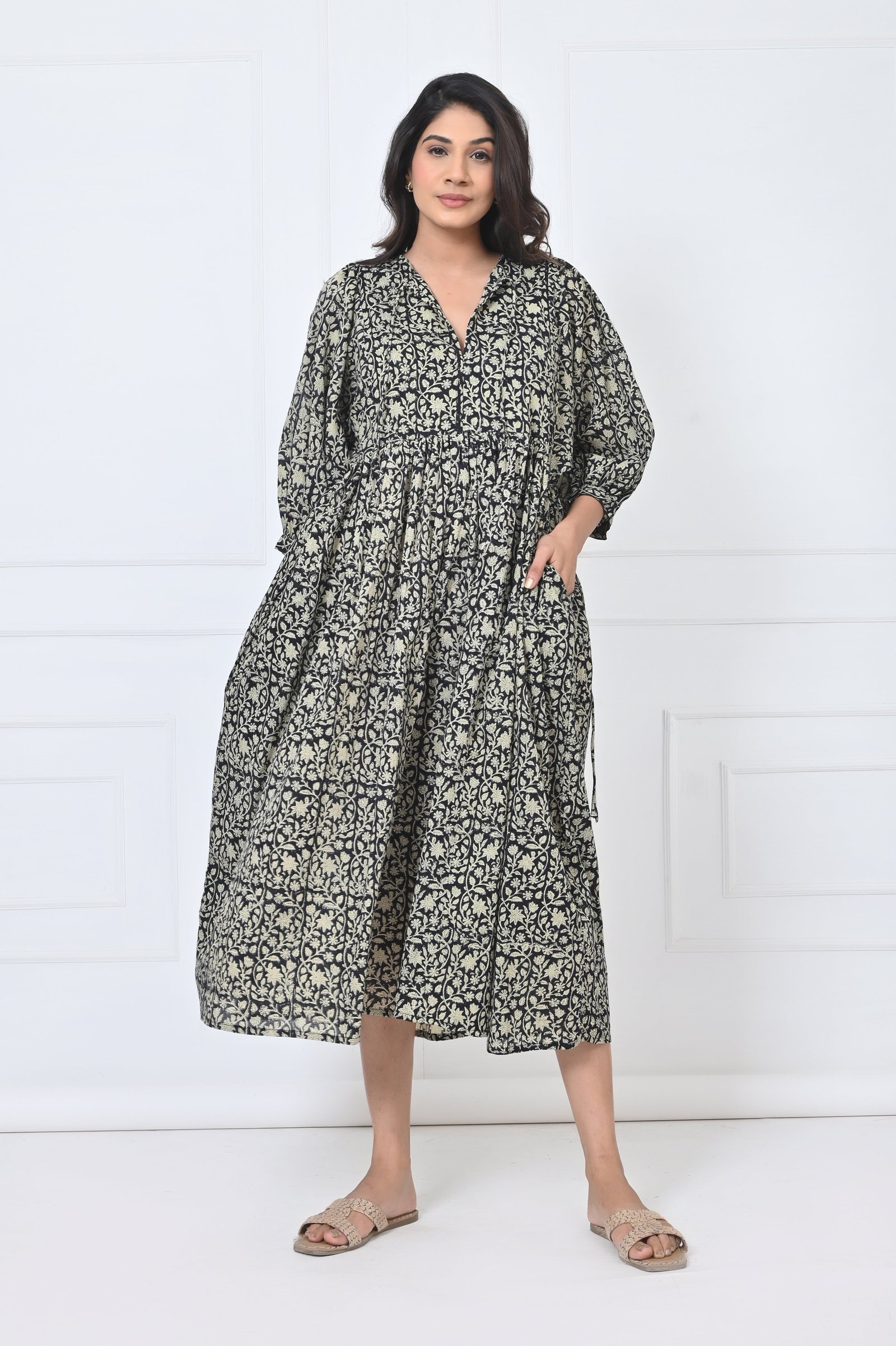 Floral Print Cotton Maxi Doi Dress