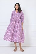 Lavender Printed Flared Cotton Maxi Doi Dress