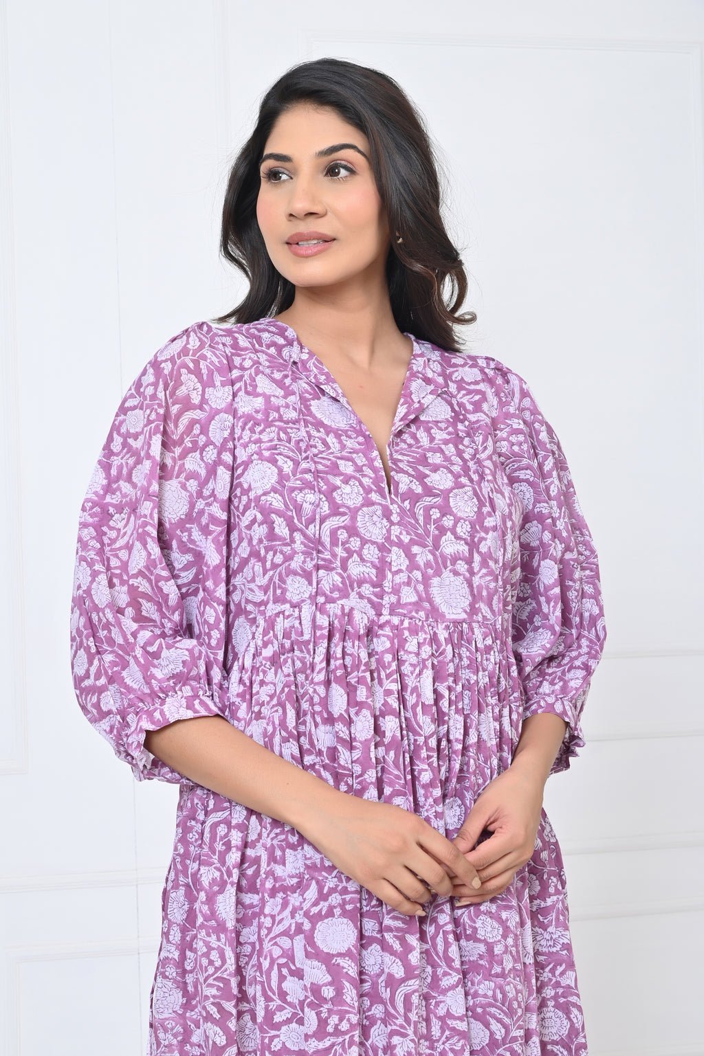 Lavender Printed Flared Cotton Maxi Doi Dress