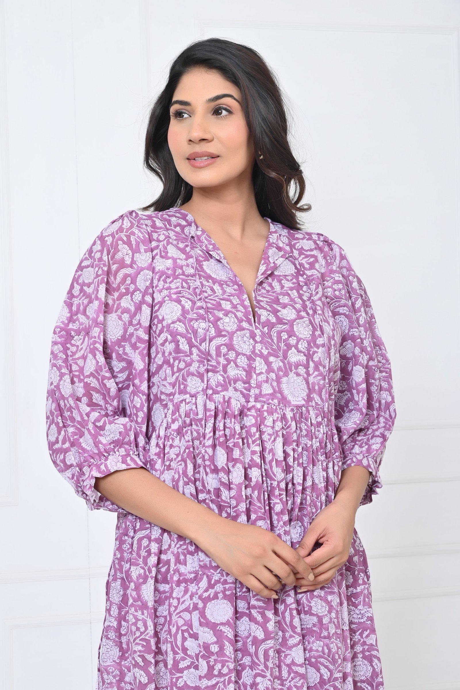 Lavender Printed Flared Cotton Maxi Doi Dress
