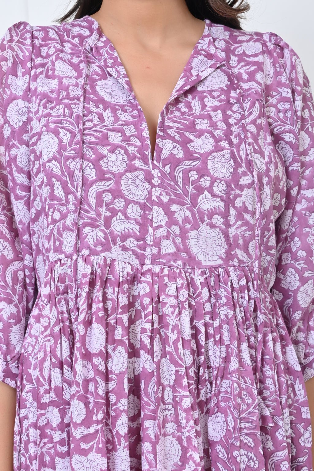Lavender Printed Flared Cotton Maxi Doi Dress