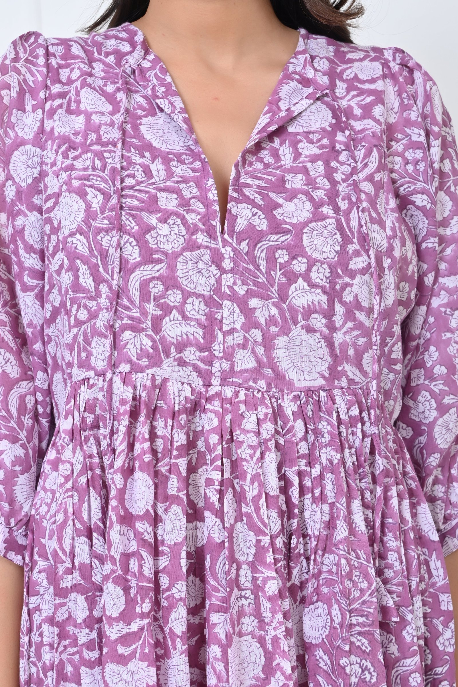 Lavender Printed Flared Cotton Maxi Doi Dress