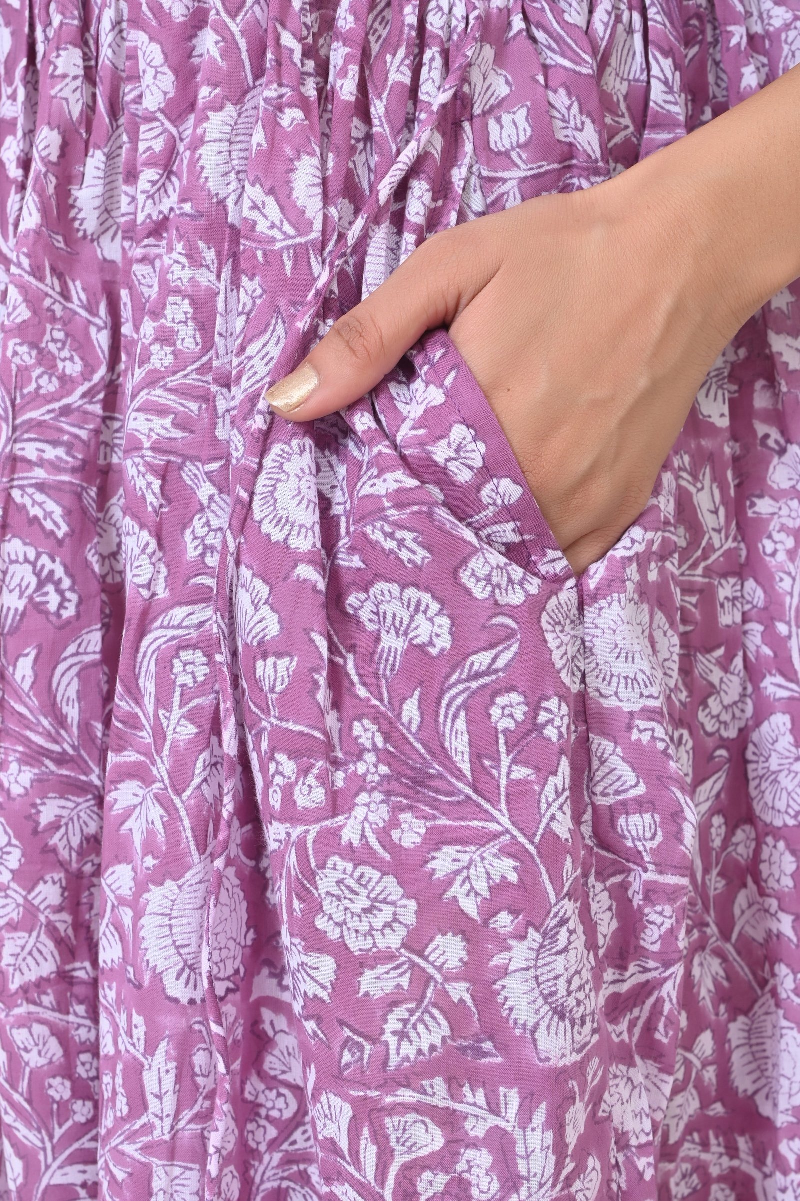 Lavender Printed Flared Cotton Maxi Doi Dress
